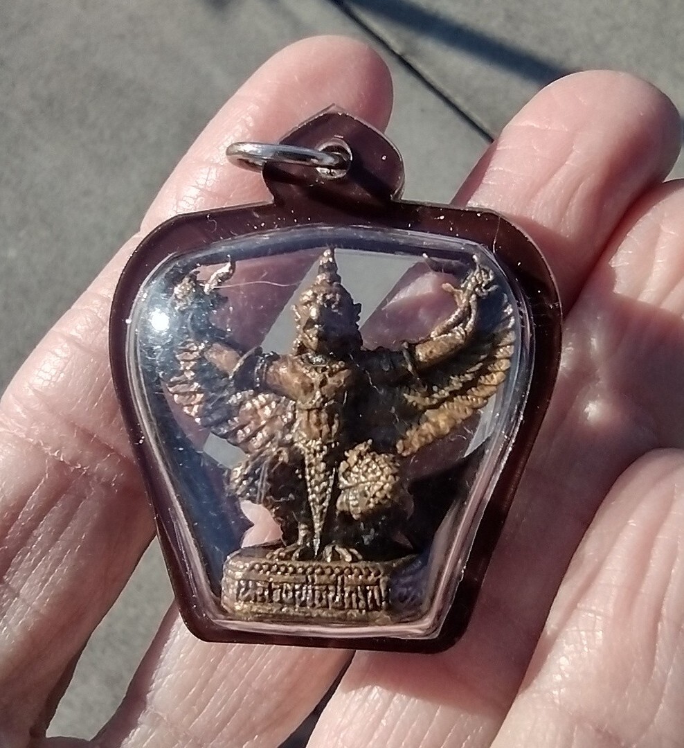 Brass metal Garuda bird with MonkThailand amulet Bangkok pendant NP83