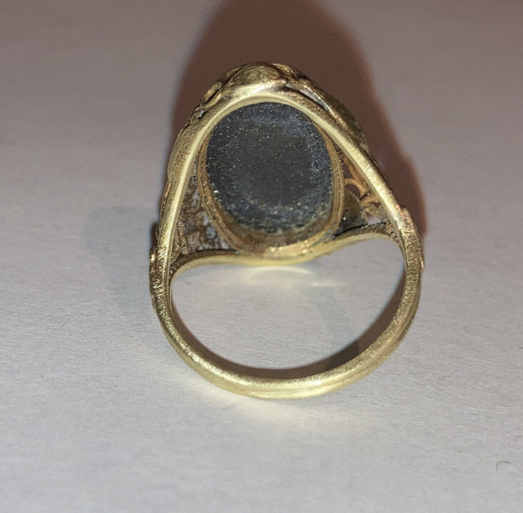 Antique Victorian 14k Gold Pietra Dura Flower Ring Size 6