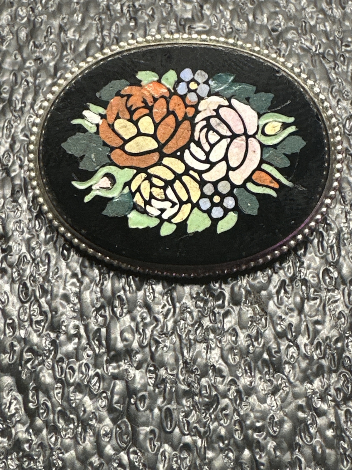 Antique Pietra dura inlay stone victorian brooch As Is