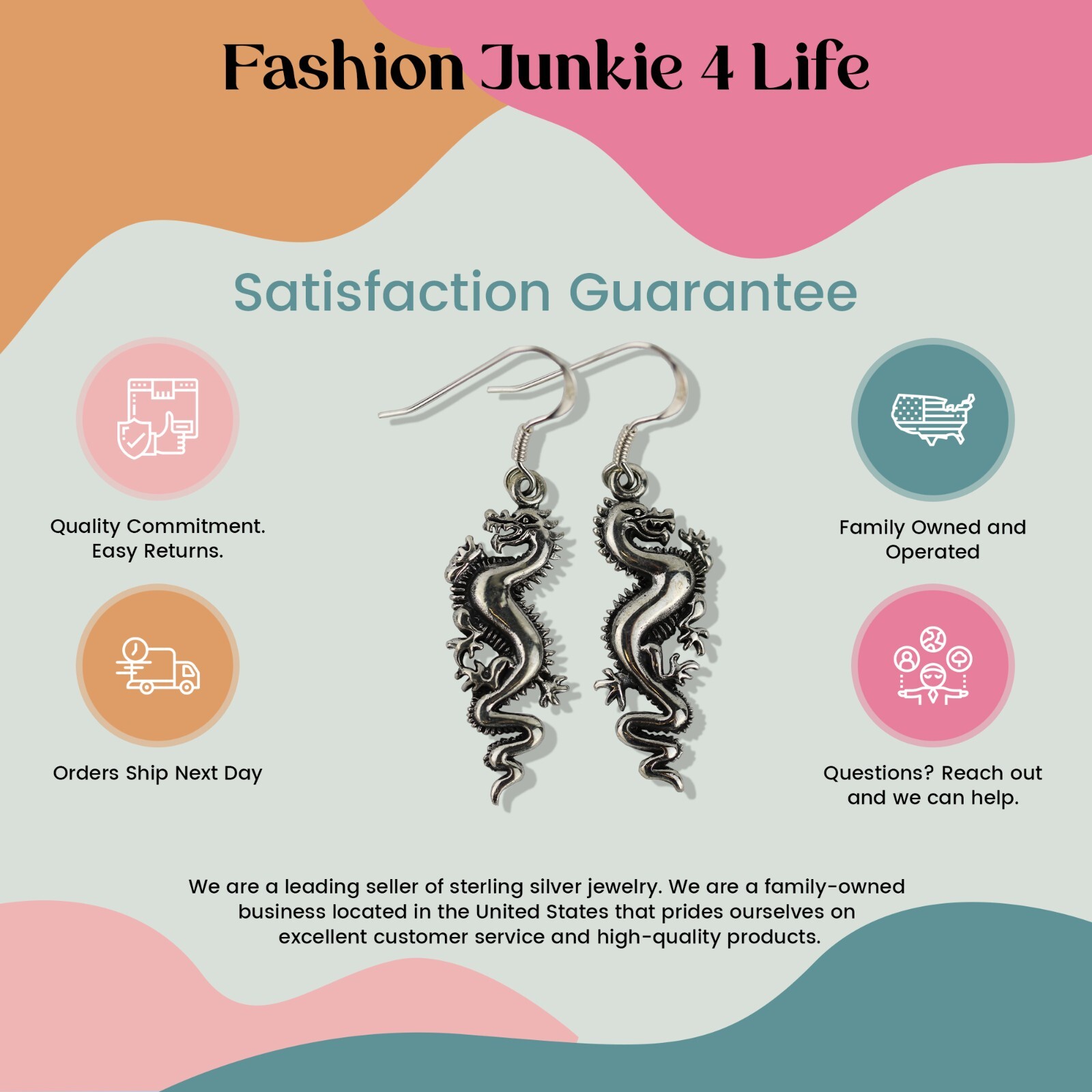 FashionJunkie4Life Sterling Silver Dangling Dragon Earrings