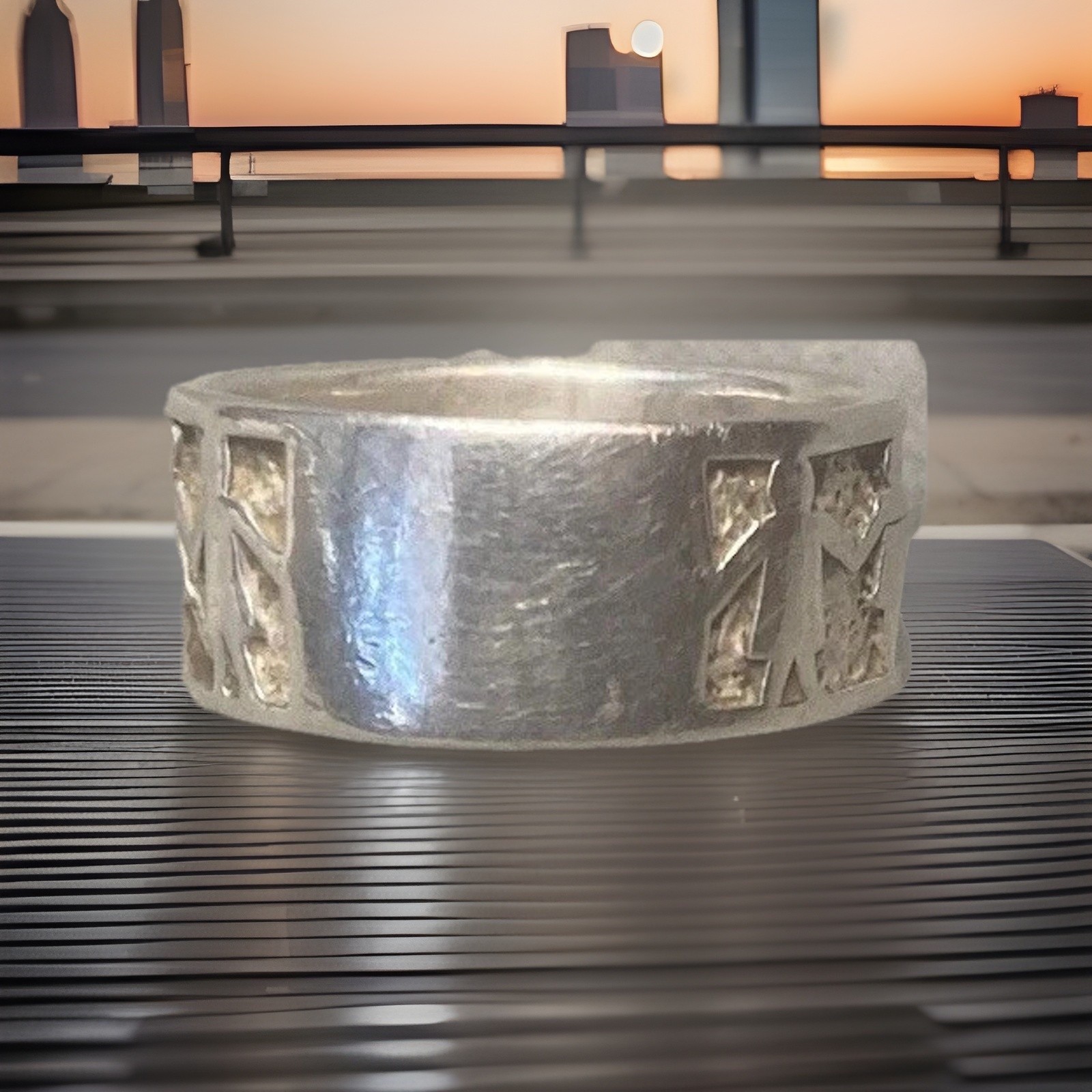 925 Fine Silver world friendship ring Wide Band 8.7mm thick .59mm Silver 5.3g.