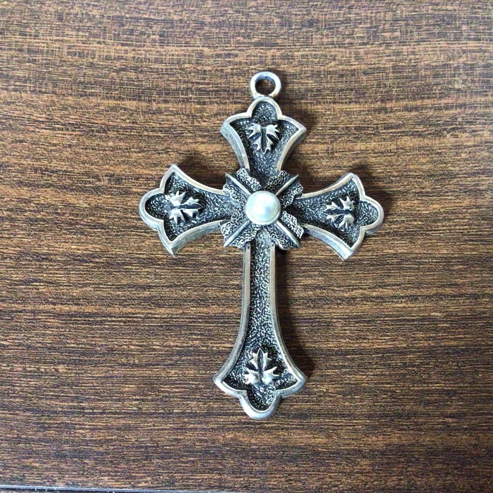 Vintage Sarah Coventry 1975 Cross Limited Edition Pendant Faux Pearl 3.75 in