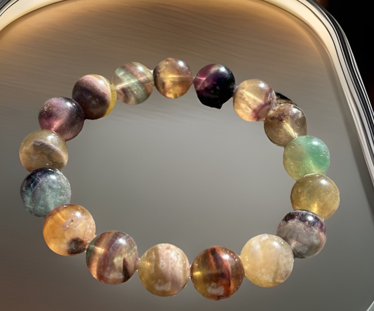 13.4mm Natural Rainbow Clear Fluorite Crystal Gemstone Round Beads Bracelet