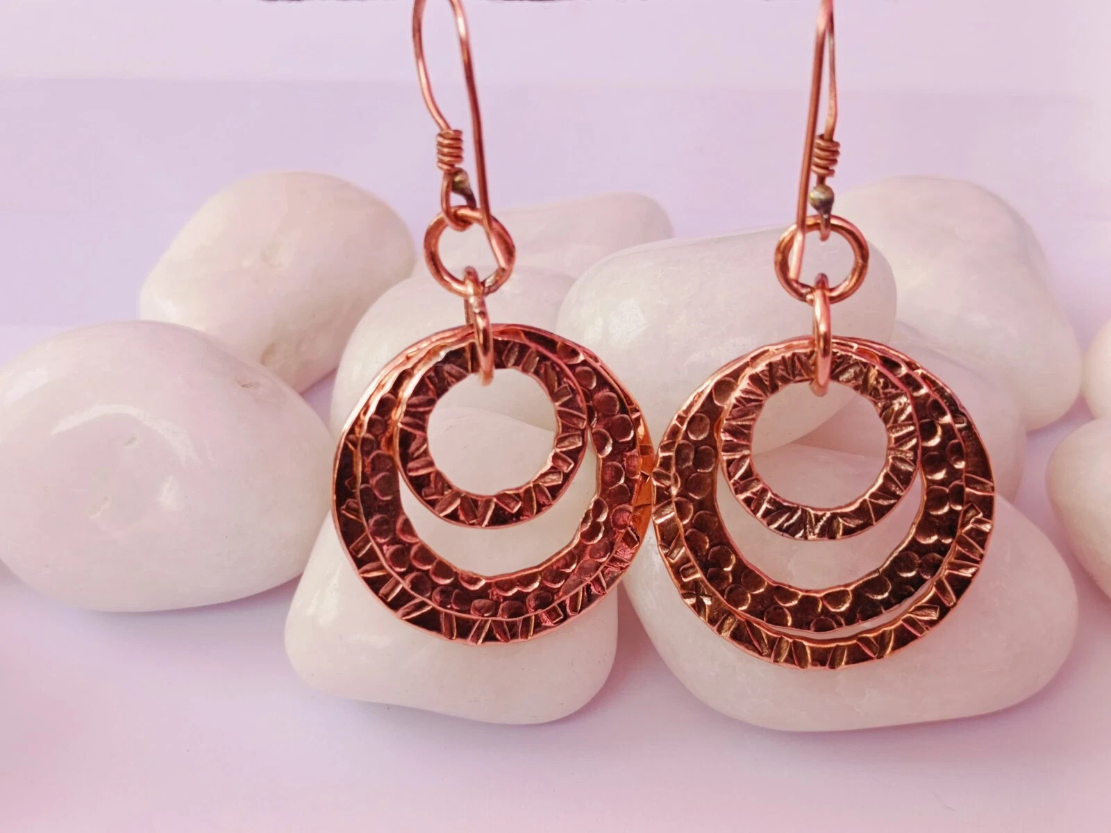 1 Pair Pure Copper Healing Circle Hook Earrings, Jewelry Spiritual Kriya