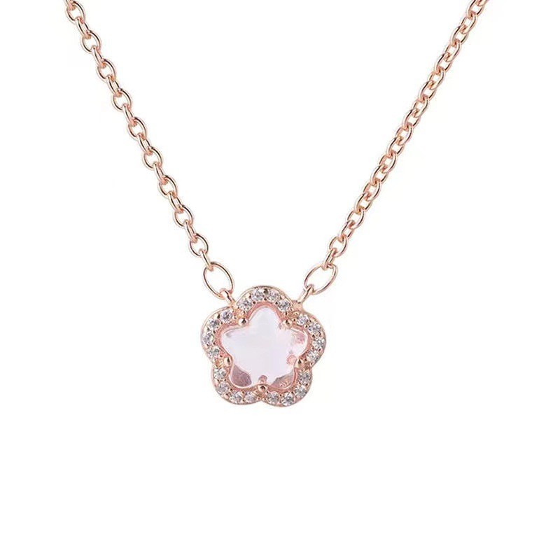 Fresh and sweet pink crystal cherry blossom flower collarbone chain