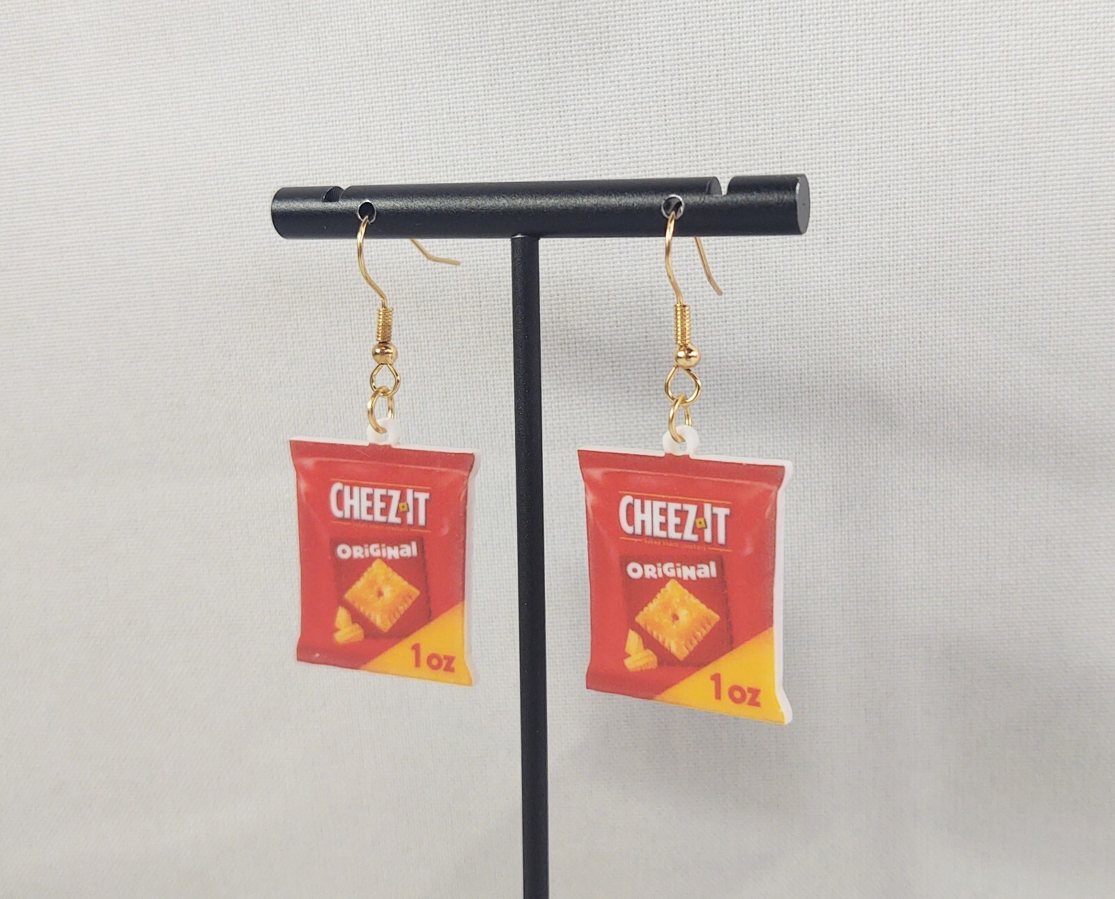 Hook Drop Dangle Pierced Earrings Cheez It Original Crackers Costume Jewelry
