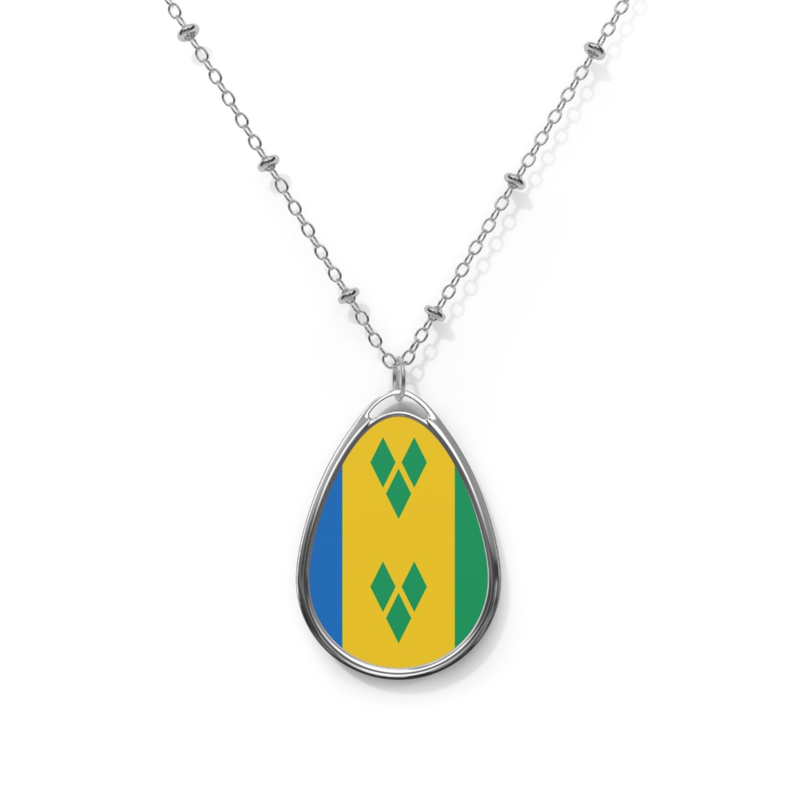 Saint Vincent and the Grenadines Flag Oval Necklace Pendant – One Size /