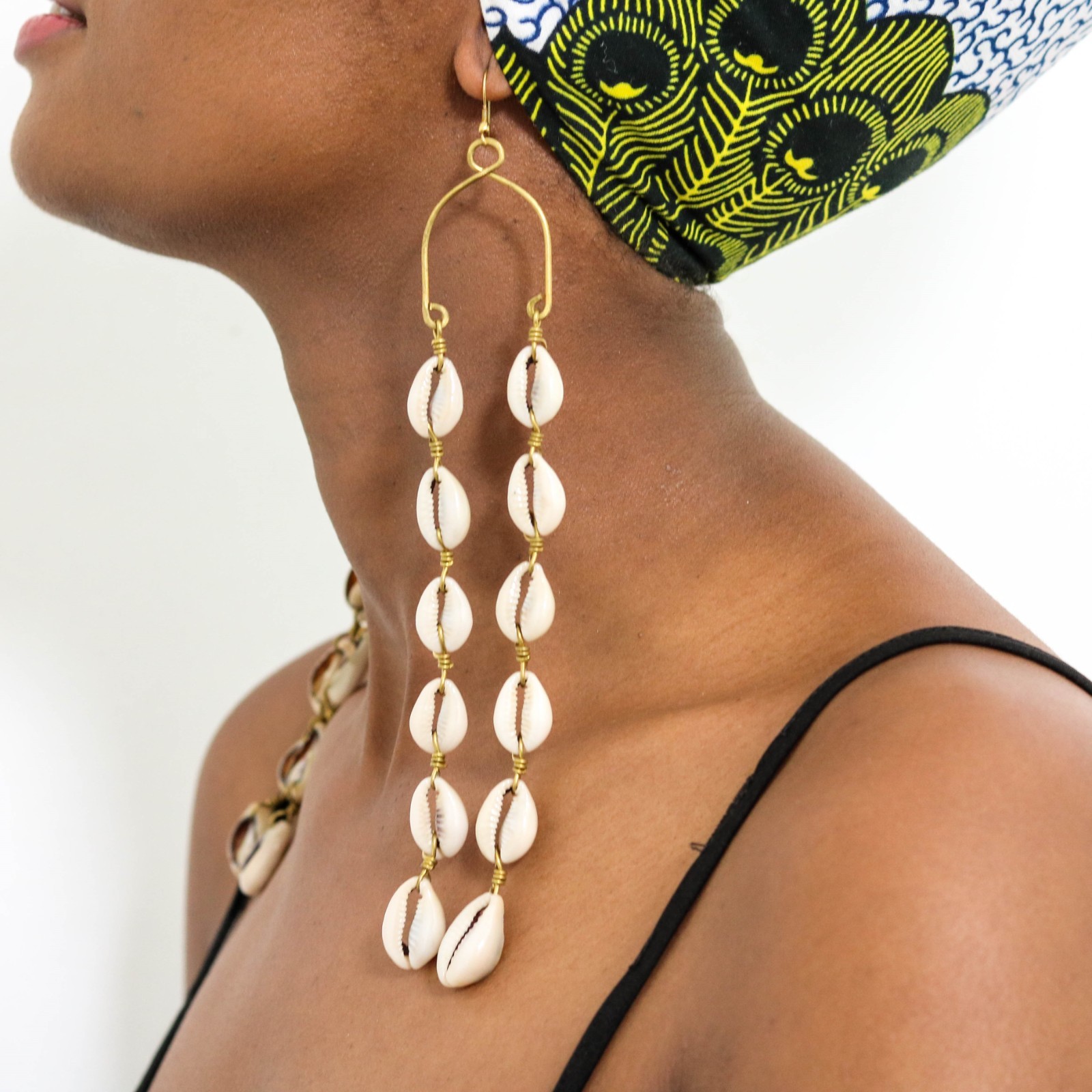 Handmade Cowrie Shell Earrings | African Long Dangle Earrings | Boho Statement
