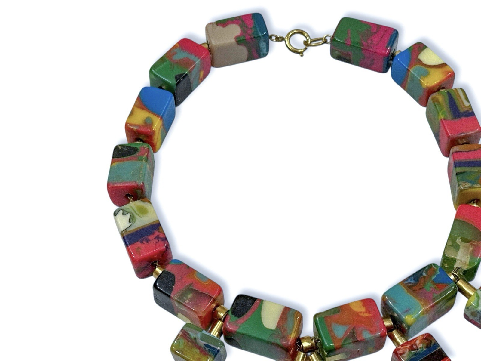 Unique Resin Necklace Beaded with Colorful Square Cube Chunks
