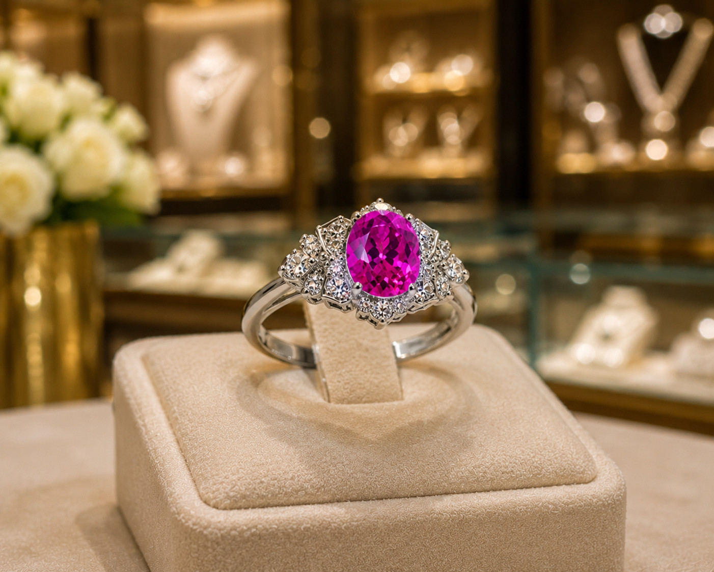 Natural Pink Sapphire & Diamond Wedding Gift Ring 14k White Gold 6 (Import Free)