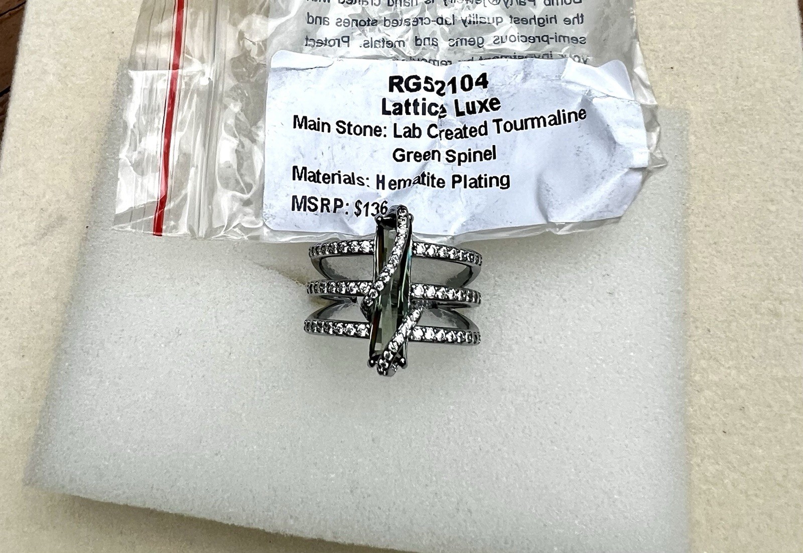 Bomb Party SZ 8 Ring “Lattice Luxe” Lab Created Tourmaline Green Spinel On Hema