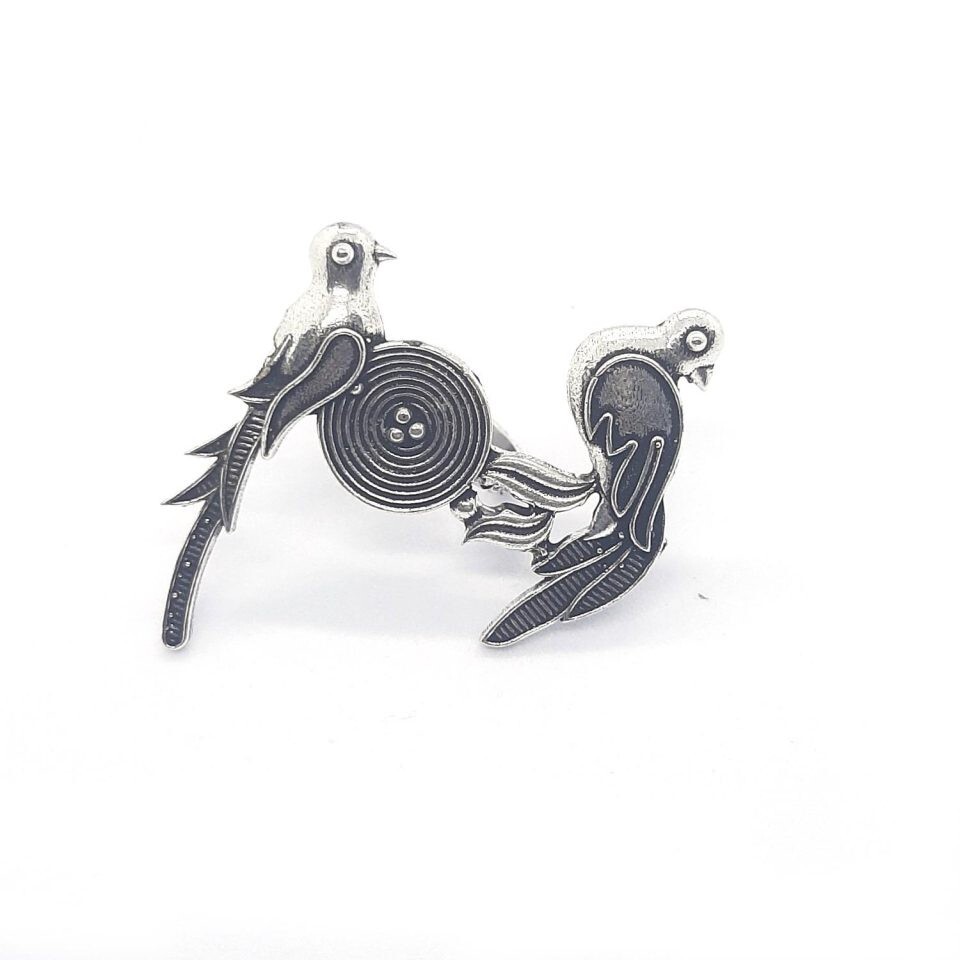 Silver Plated Brass Antique Art Deco Bird Shape Oxidized Ring Adjustable size