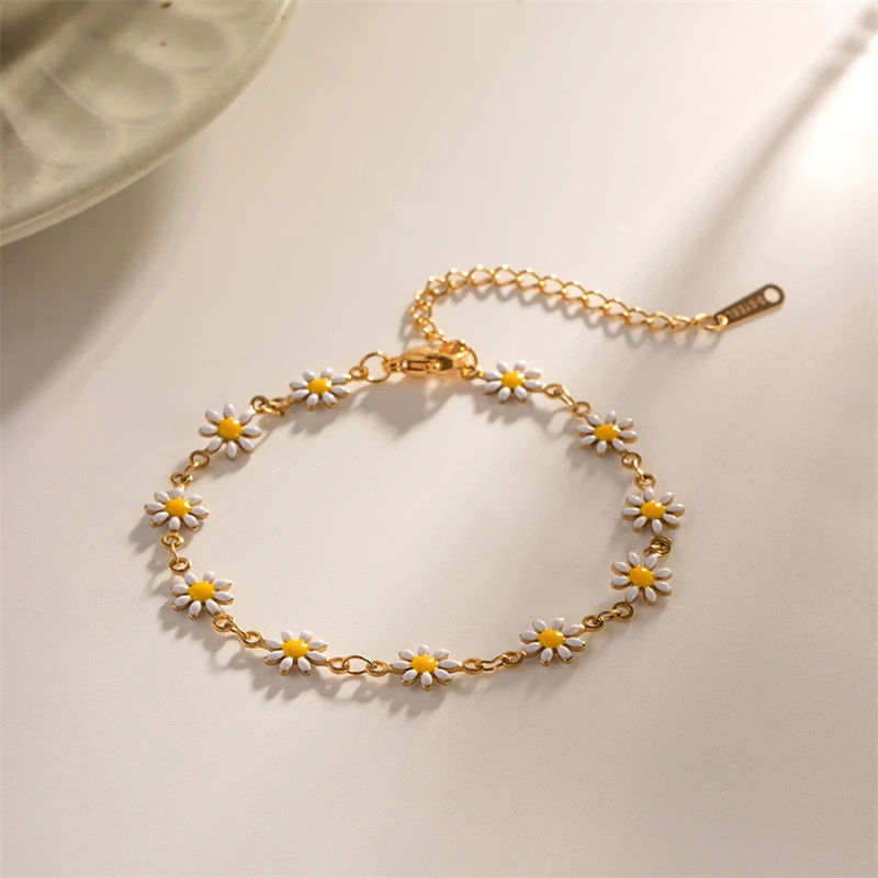 Stainless Steel New Fashion Fine Waterproof Jewelry Set White Elegant Daisy