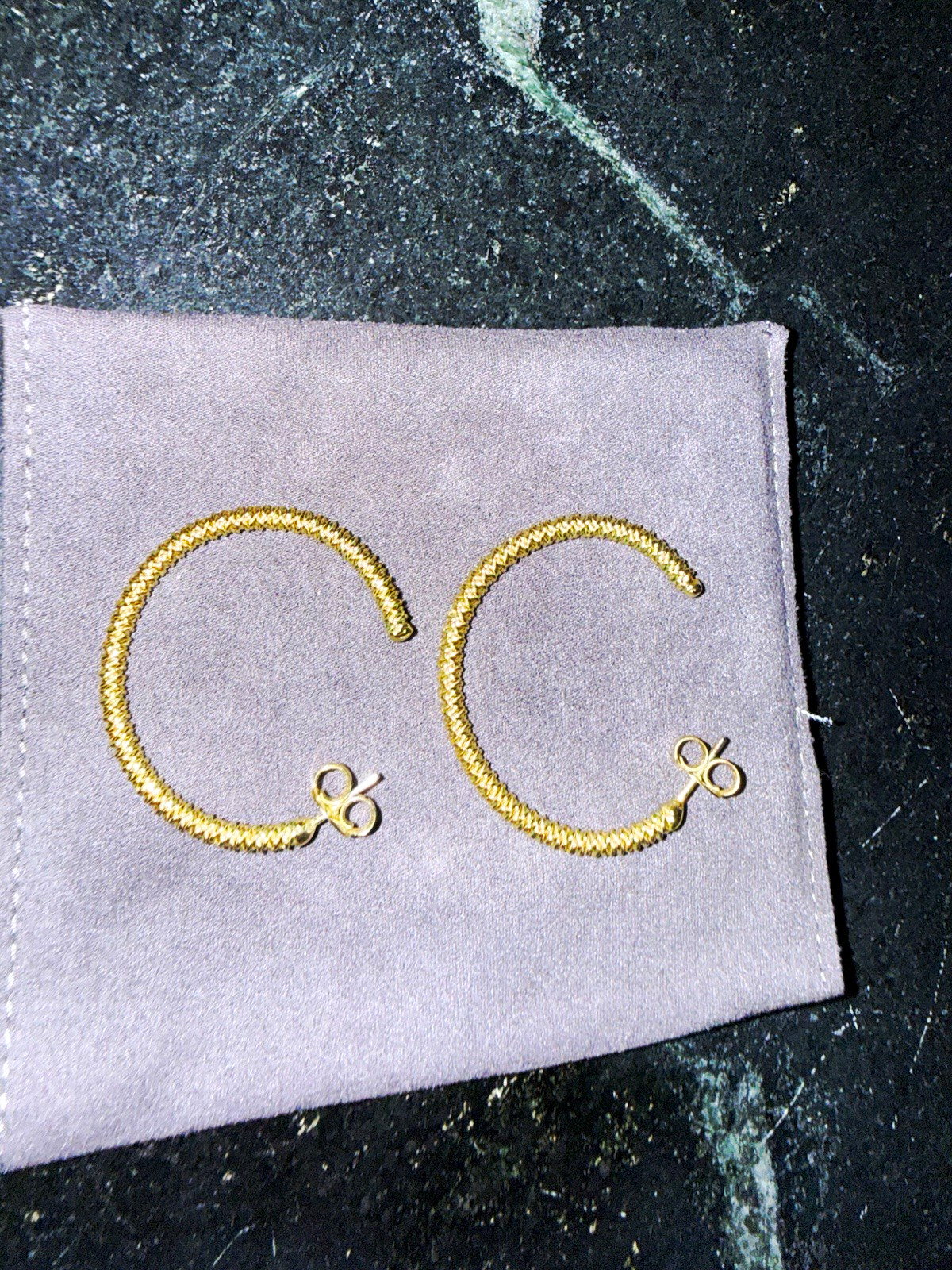 Sheila Fajl Gold Tone Textured Round Hoop Earrings Butterfly Back Signed