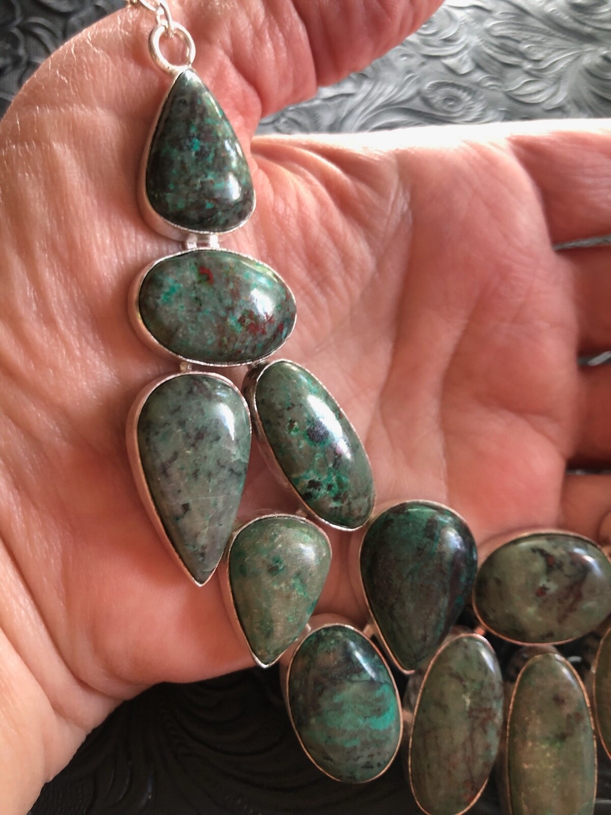 Green Turquoise Chrysocolla Many Stones Necklace 18-20″ Artisan Made