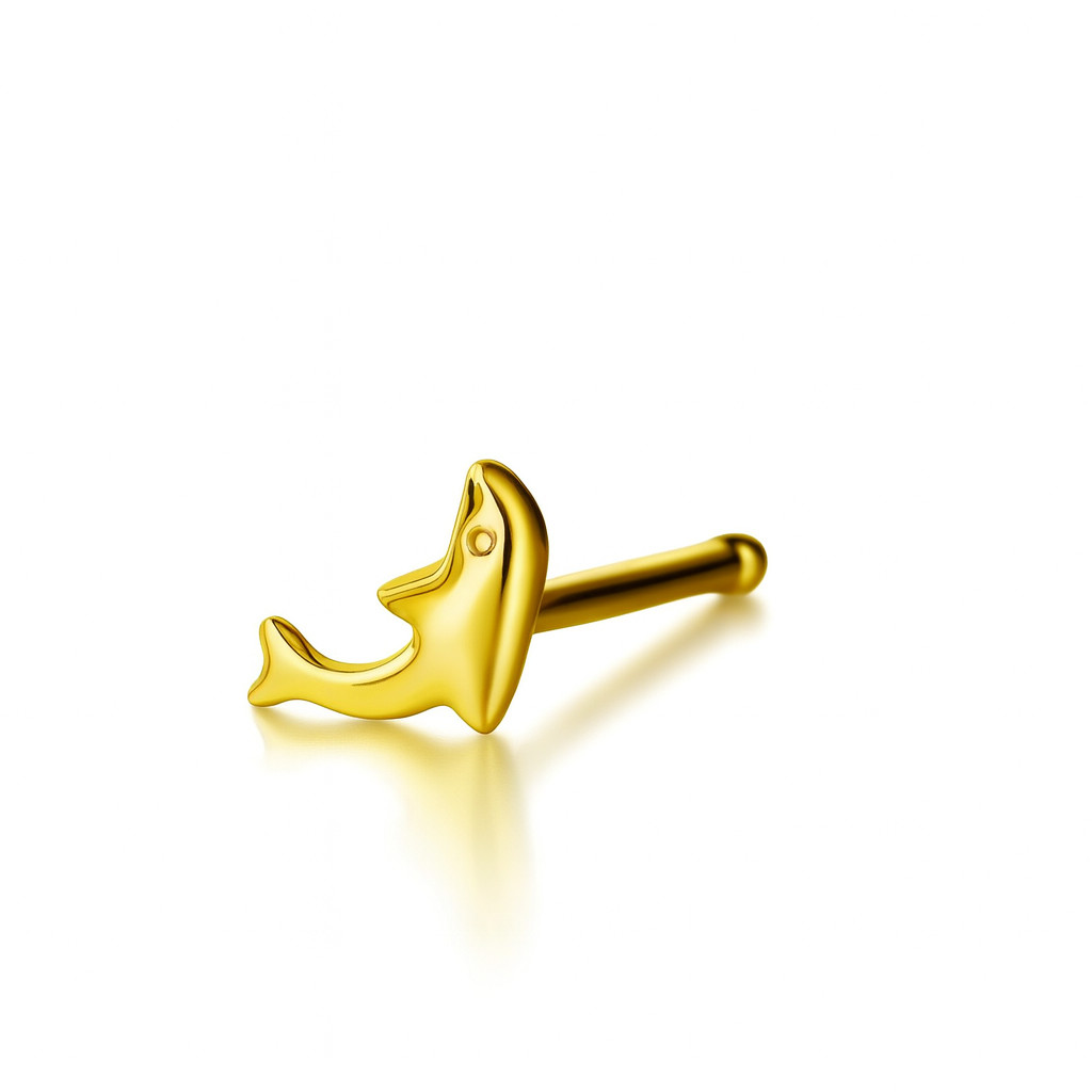 14k Yellow or White Gold Dolphin Nose Piercing Stud