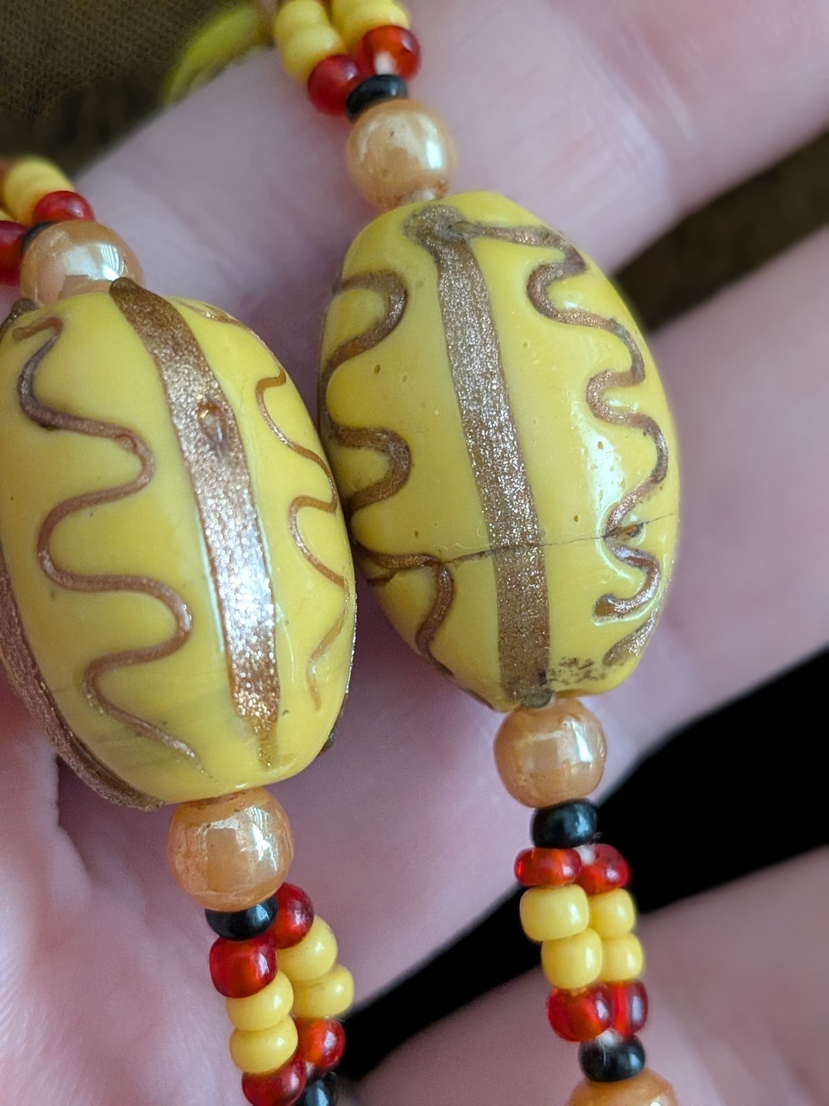 Antique Art Deco Egyptian Revival Czech Glass Bead Sautoir Necklace -Neiger Bros