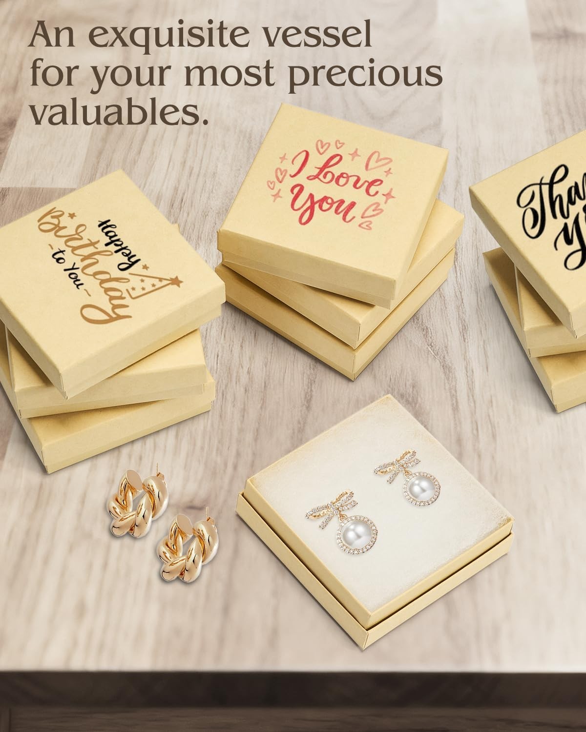 Jewelry Gift Boxes Small 3.5×3.5×1 Inch 20 Pack Cotton Filled Matte Brown