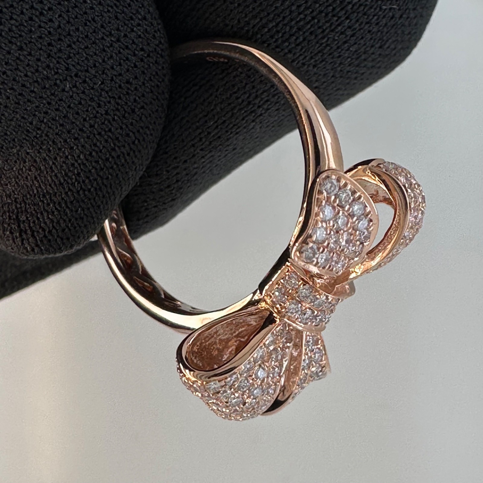 1.00 est tcw Natural Diamond & 14k Pink Gold Bow Ring IGI Report 30J4635926