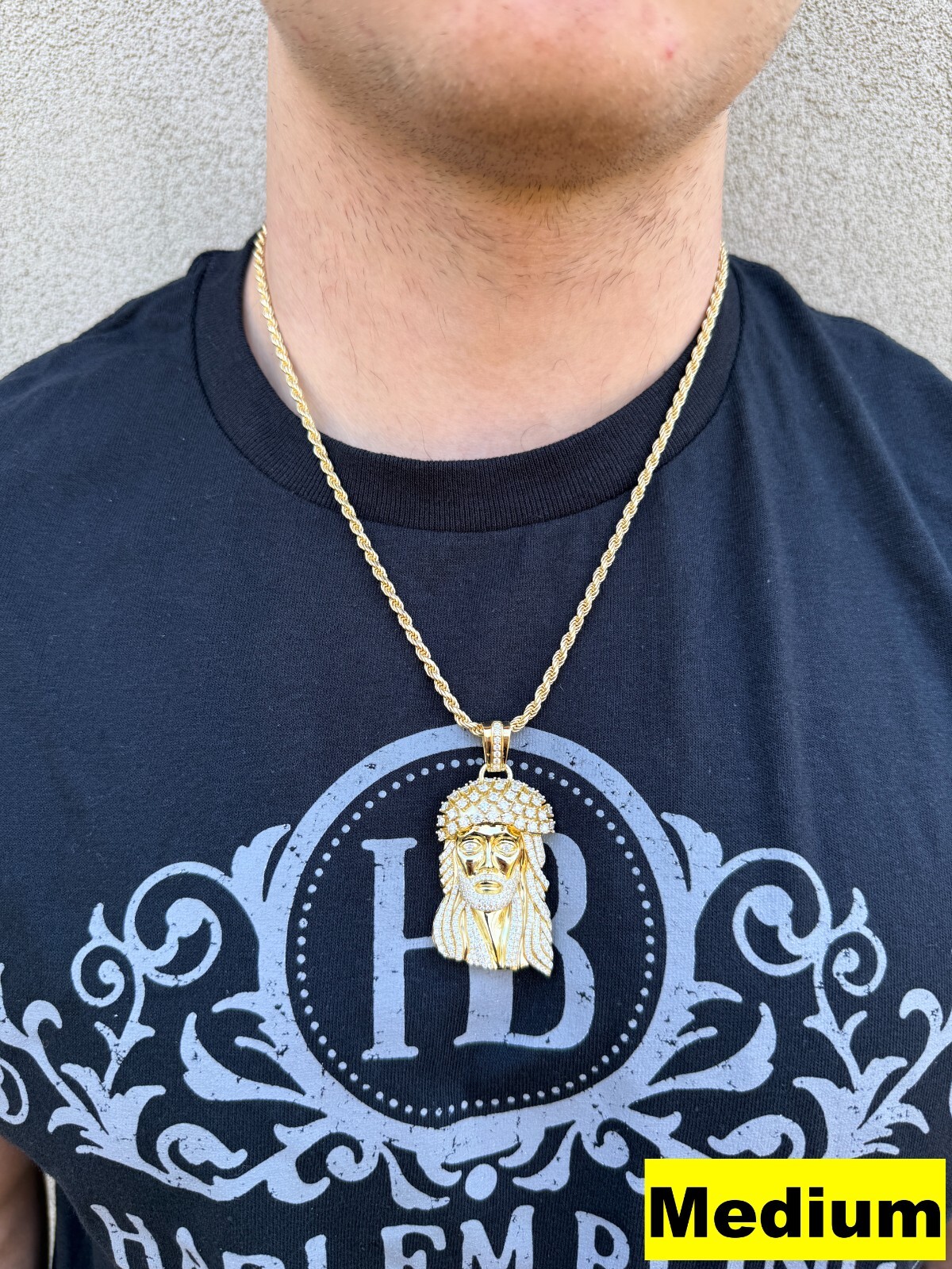 Real MOISSANITE Kufi Jesus Piece Biggie Smalls Tito Pendant 14k Gold Over Silver
