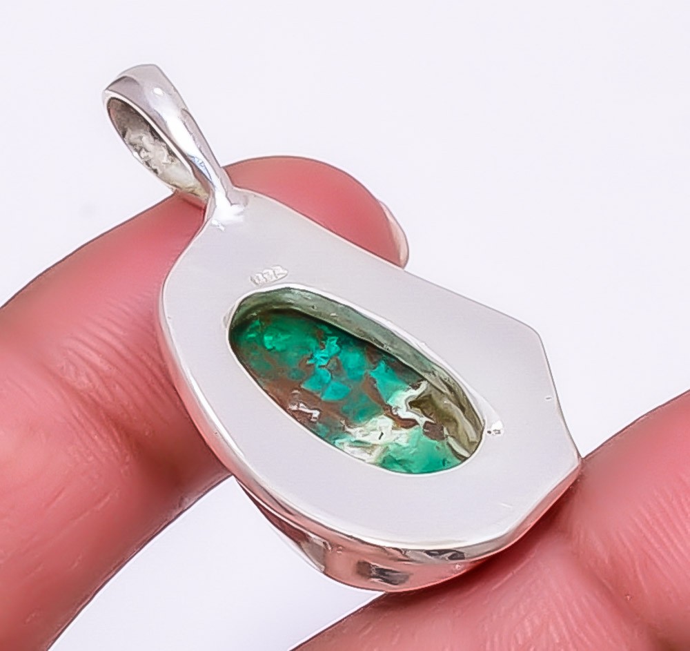 Cuprite Chrysocolla – Africa Gemstone Silver Handmade Pendant 1.56″ A348