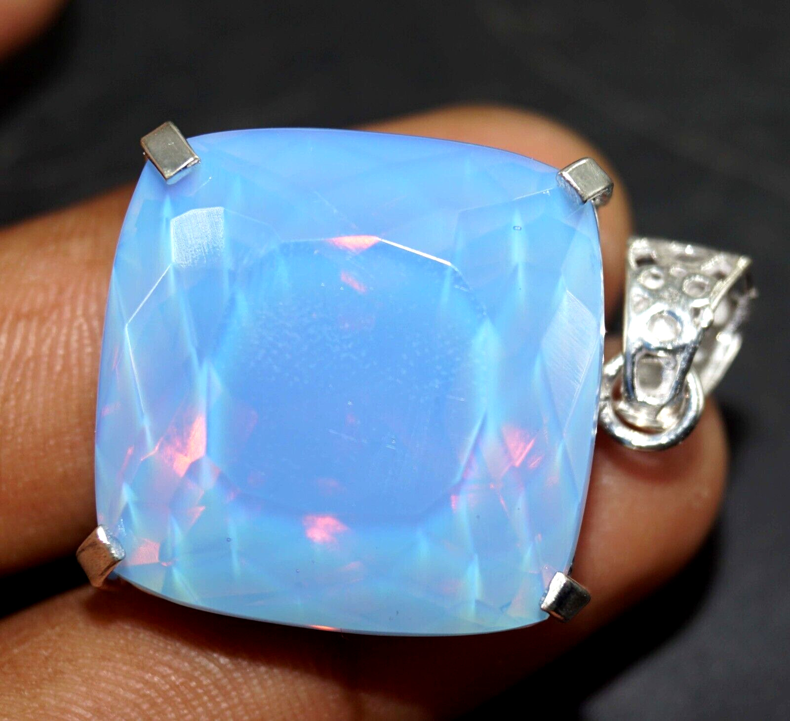 Certified 89.60 Ct Natural Opal Cushion 925 Solid Silver Pendant Loose Gemstone