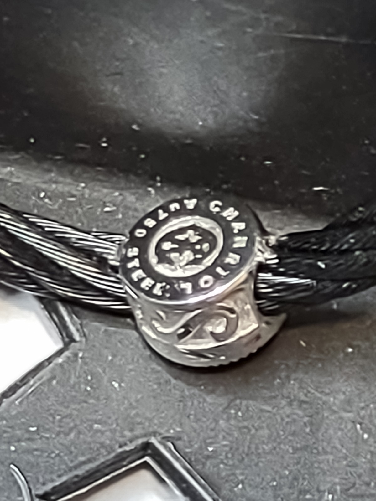 Charriol Black Steel Cable Hoop Earrings With 18Kt White Gold And Diamonds