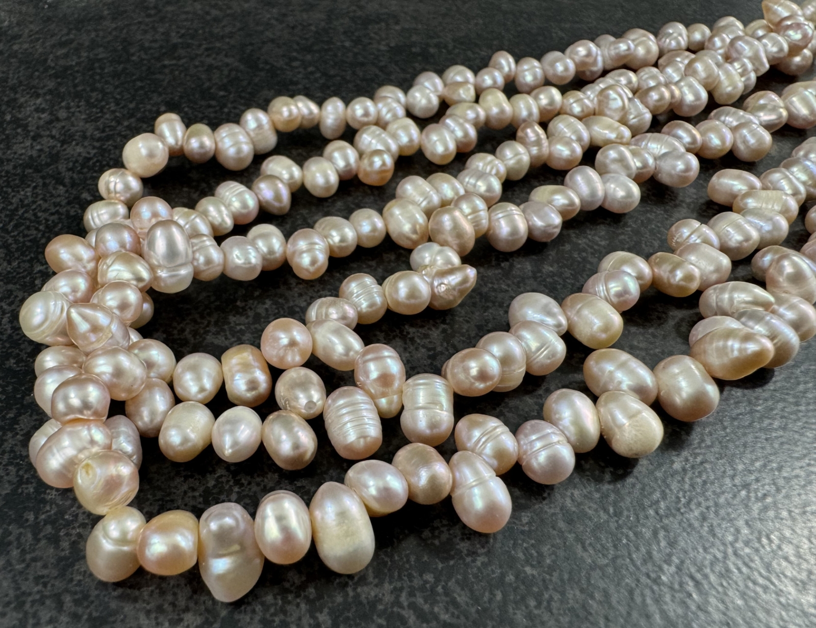 Blush Triple Strand Natural Cultured Pearl Necklace, Adjustable 18-19 1/2 Inches