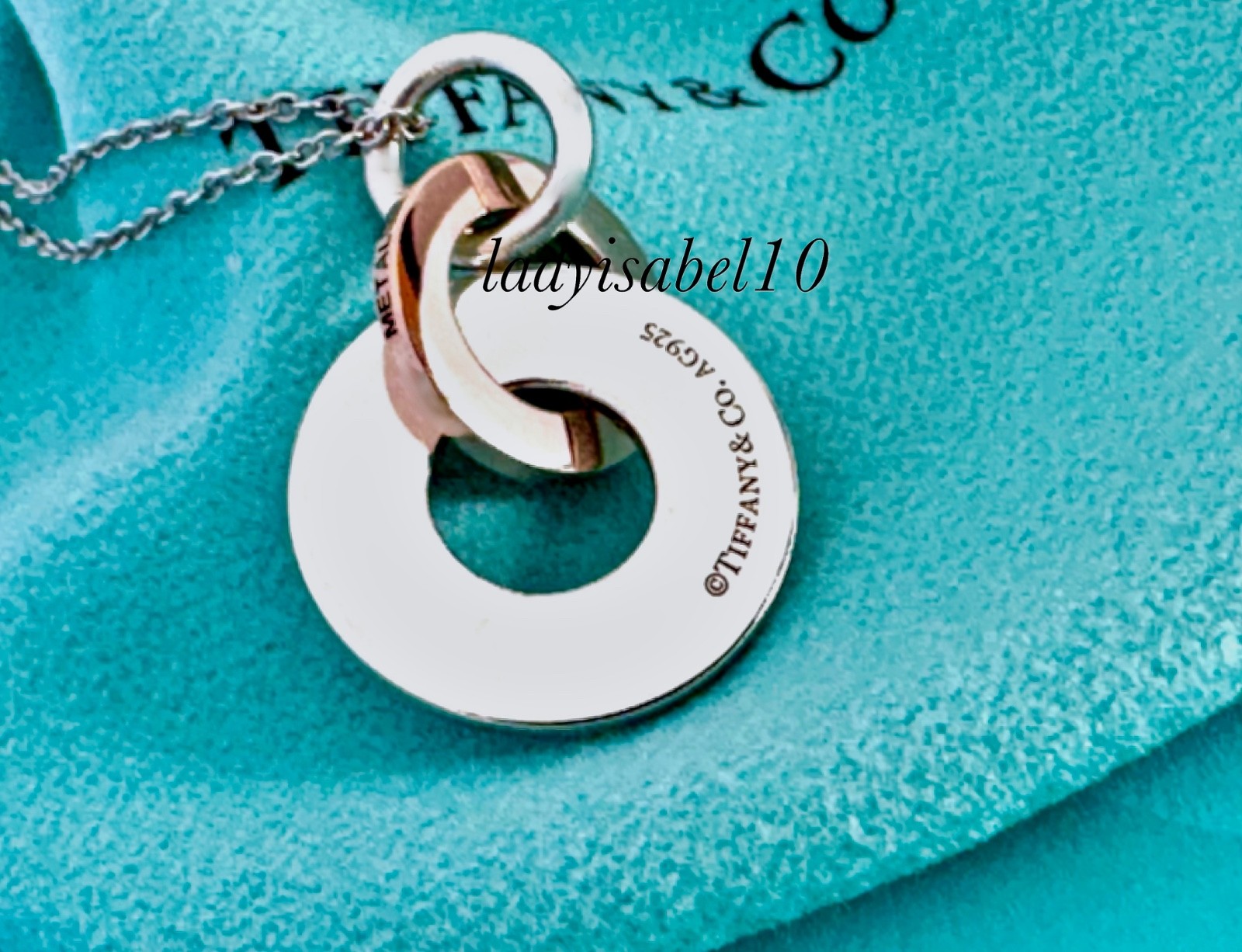 18.5″ Tiffany & Co 1837 Rubedo Silver Interlocking Drop Circle Adjust. Necklace