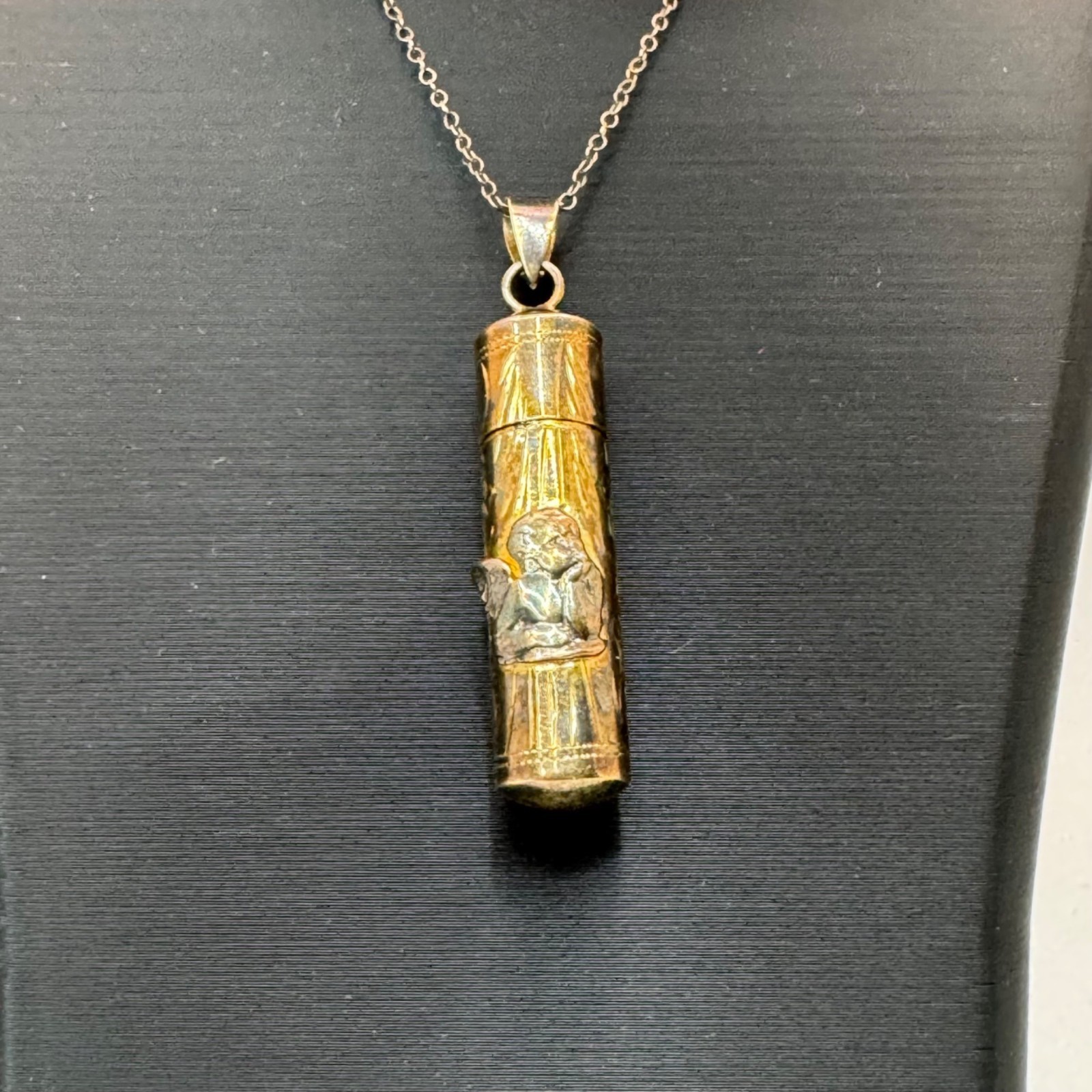 Vintage Angel Pill Prayer Box Pendant Necklace 925 Sterling Silver Gold Vermeil