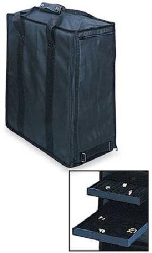 Jewelry Carrying Case Travel w 17 Trays Salesman Organizer Black Lightweight