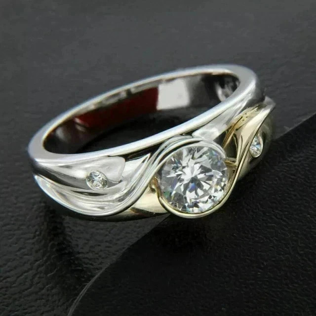 2Ct Round Cut Real Moissanite Solitaire Engagement Ring 14K Two Tone Gold Plated