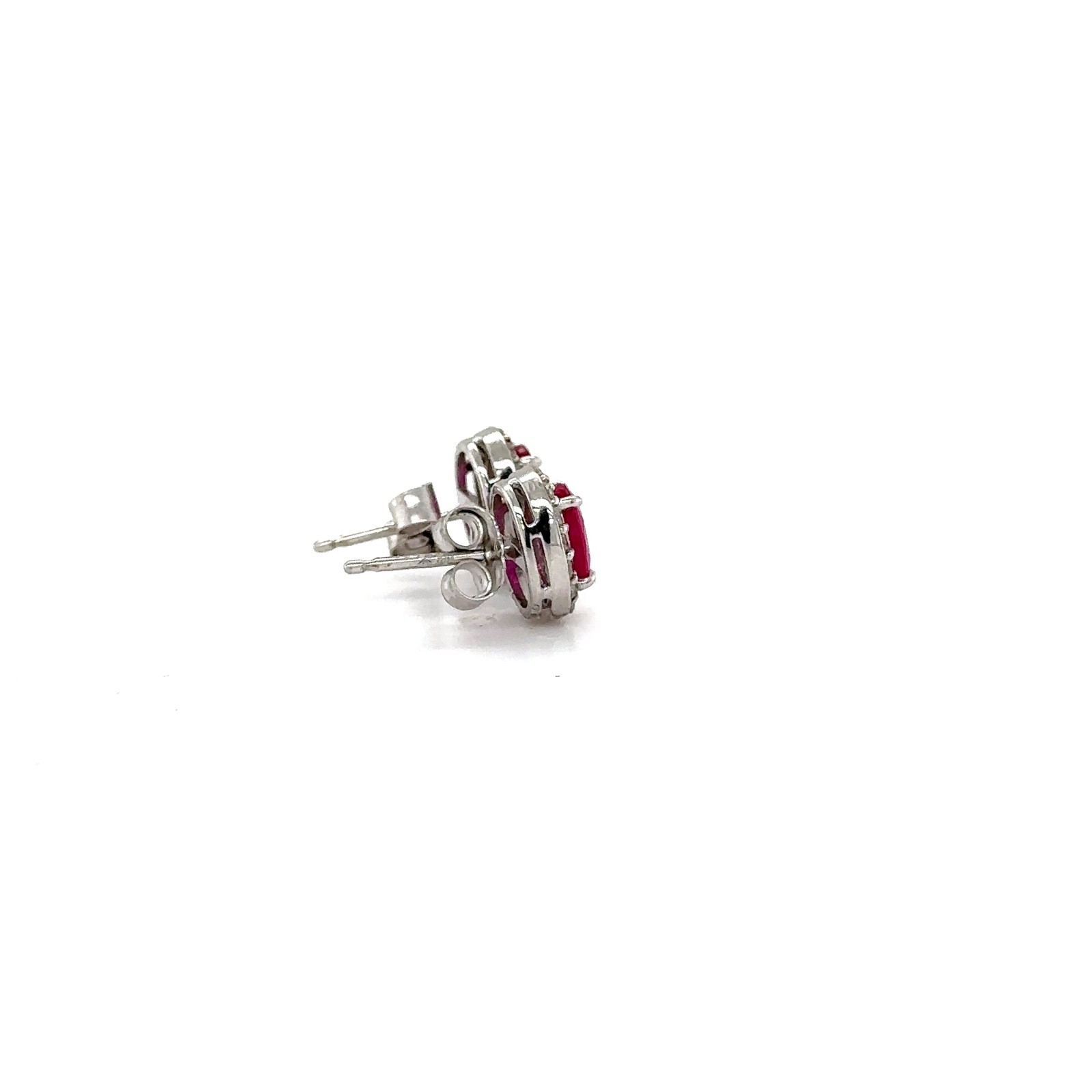 Vivid Red Ruby Oval Statement Stud Earrings,14K Gold,0.93ct Ruby 0.32ct Diamond