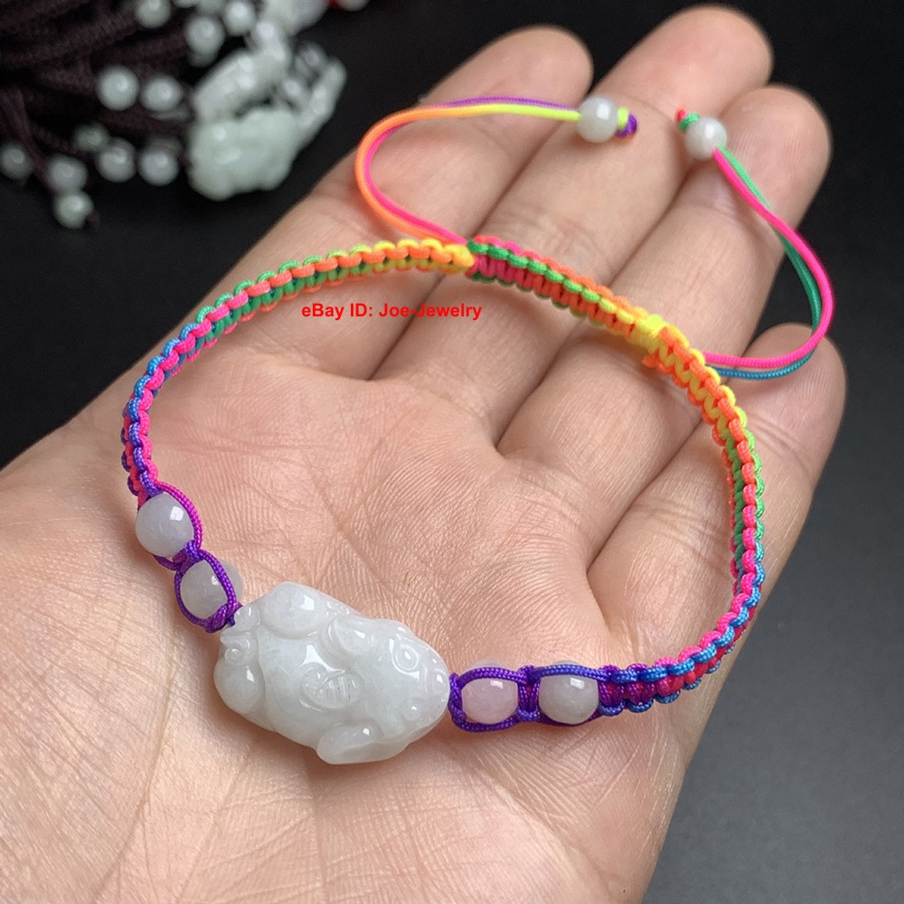 Natural Jadeite Bracelet Grade A Jade Rich Pixiu Multicolor Cord Bracelet
