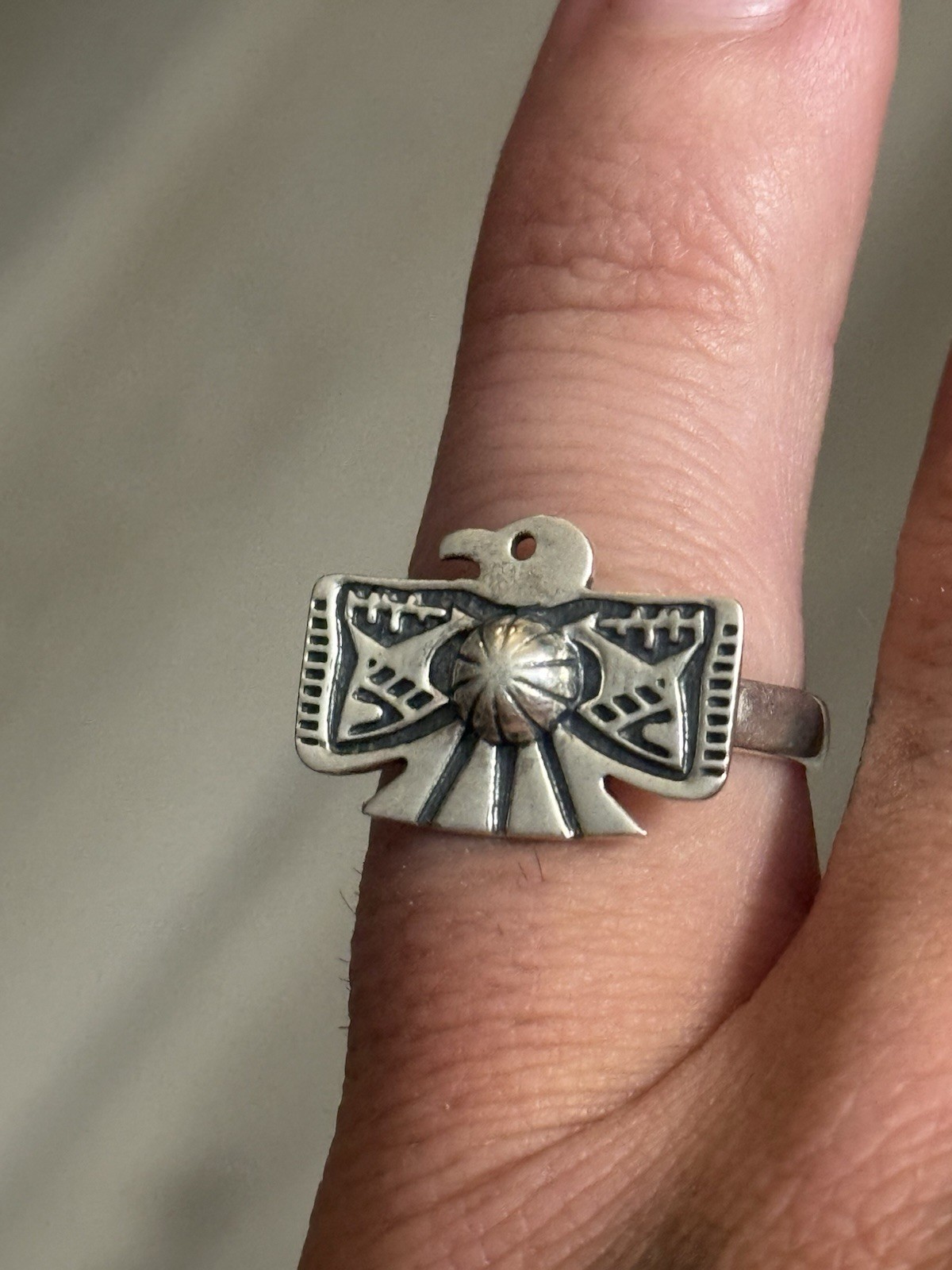STERLING SILVER STAMPED THUNDERBIRD CONCHO SHOT BAND RING Sz 6,9,or 10 .925