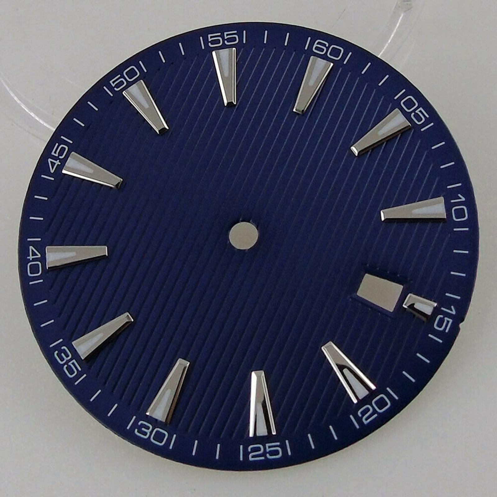 33.5mm Blue Watch Dial Face Plate Date @3 For NH35/NH35A Movement Replacement J