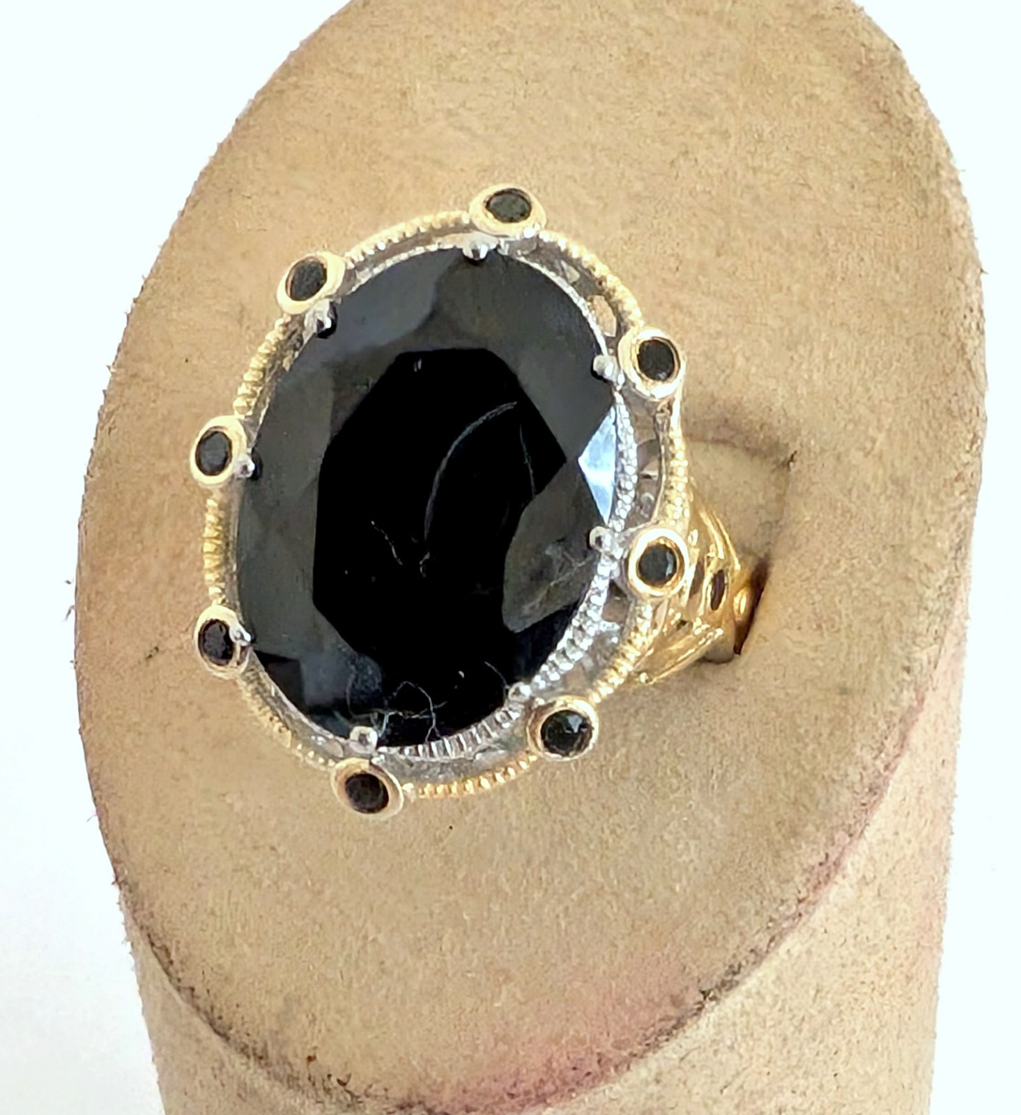 Gorgeous STS Karis Black Spinel 18K Gold/Rhodium over Sterling Silver Ring 6.5