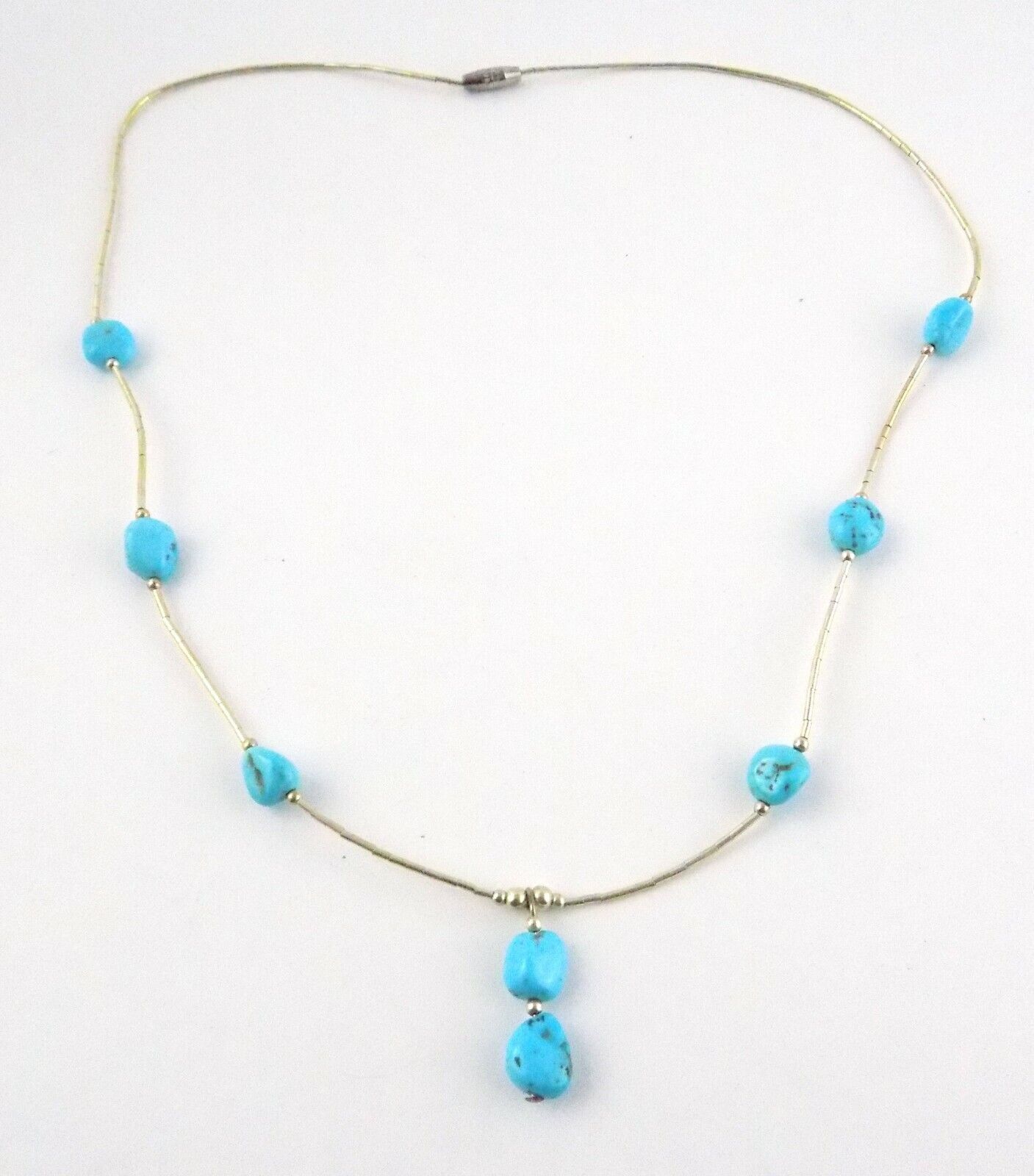 Southwestern Sterling Single Strand Turquoise Liquid Silver Necklace 6.4g 18.5In