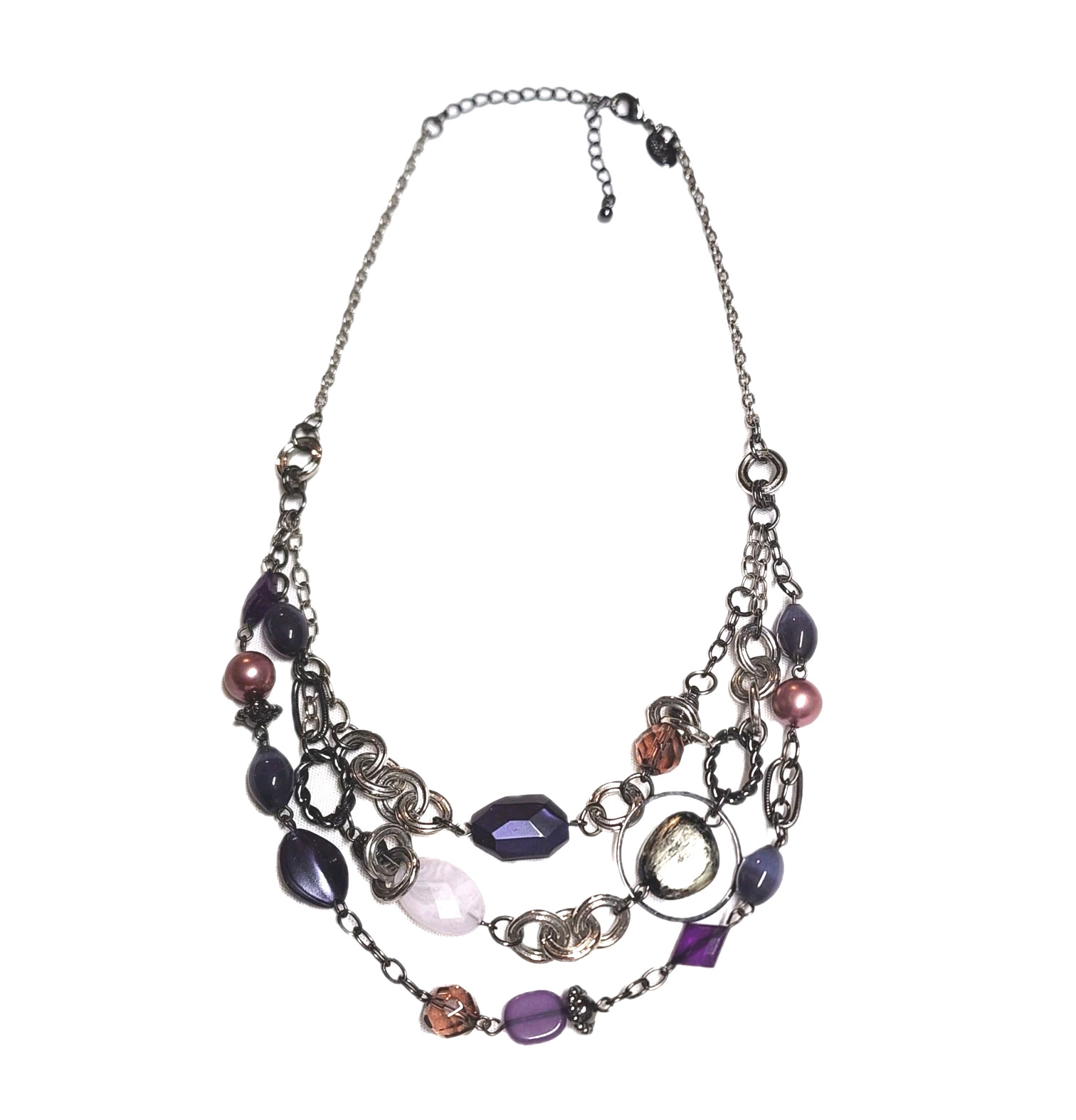 Lia Sophia “Purple Haze” Glass Cat’s w/Glass & Resin Beads Necklace 20″ Mauve