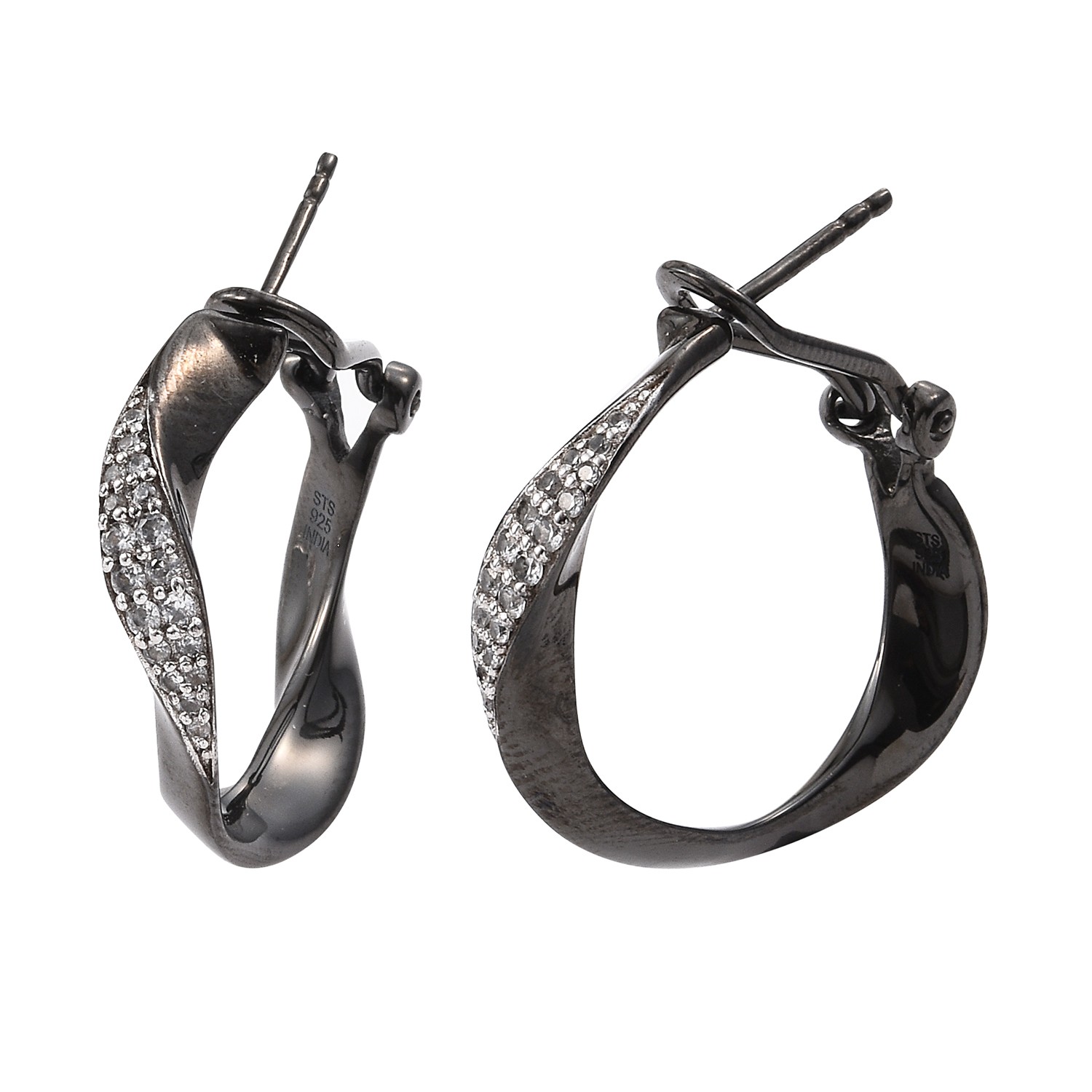 Black Ruthenium Plated 925 Sterling Silver Earrings With Natural Natural white z
