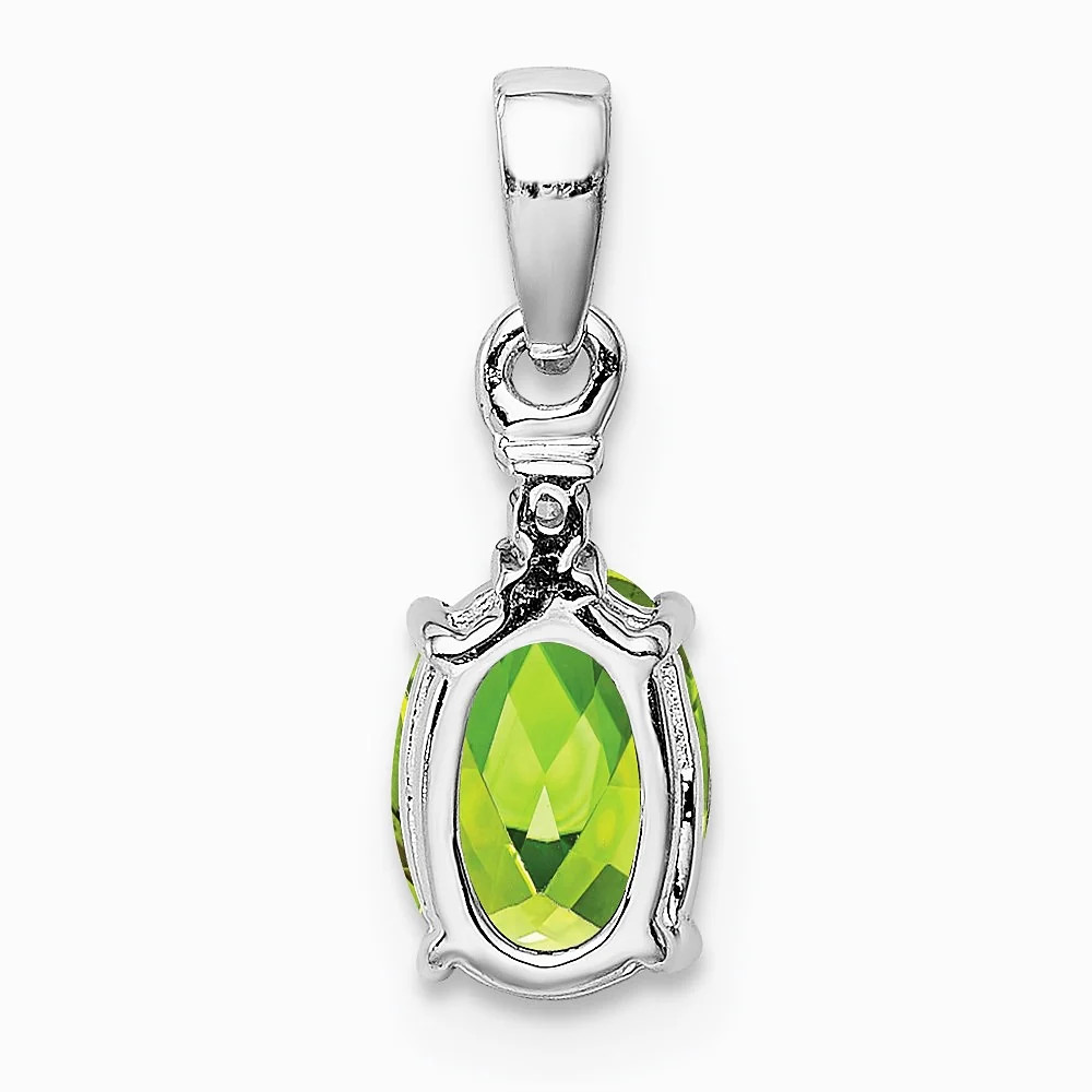 Sterling Silver Rhodium Plated Diamond And Peridot Oval Pendant