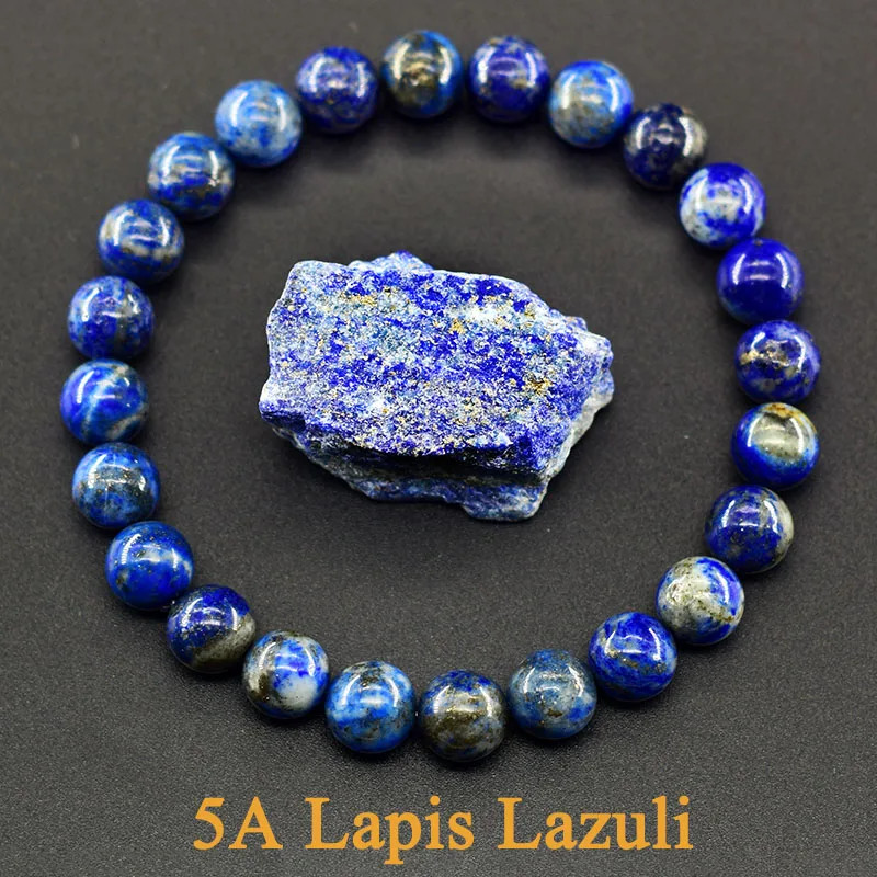 Natural Lapis Lazuli Stone Beaded Bracelet Women Blue Round Energy Jewelry