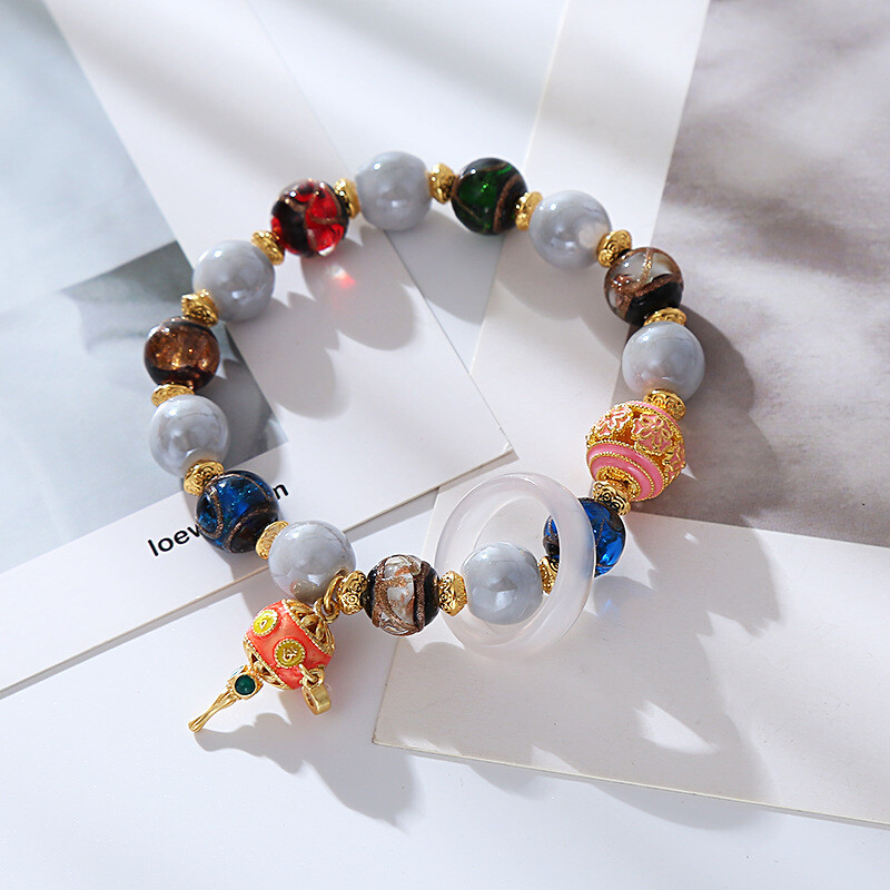 Fragrant Gray Ceramic Glazed Bracelet Retro Literary and Ethnic Style Beads