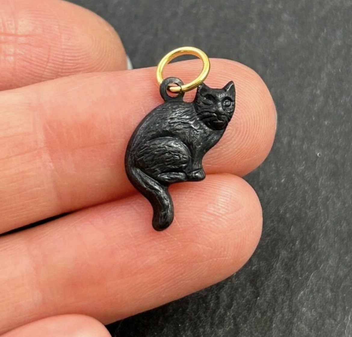 Cat Charm Pendant Black Cat Gift For Her Blackened Brass Cat Jewelry Tiny Kitten