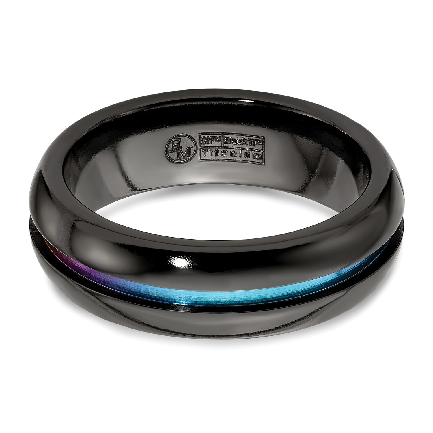 Black Ti Titanium 7mm Multicolor Anodized Groove Dome Wedding Band Sizes 7 to 13