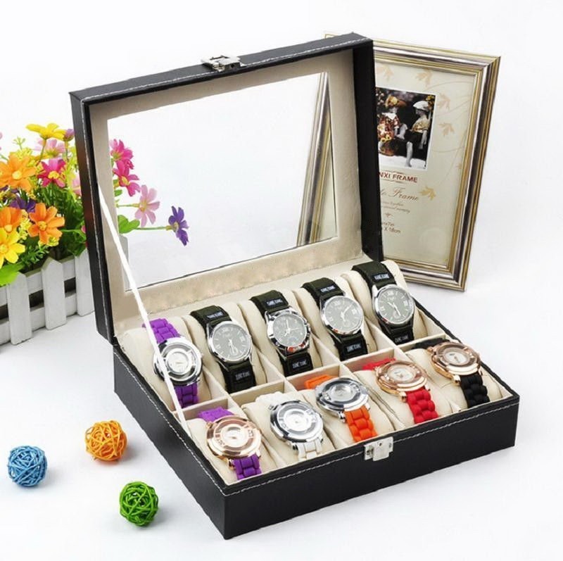 10 Compartments High-grade Leather Watch Collection Storage Box(US Sock)