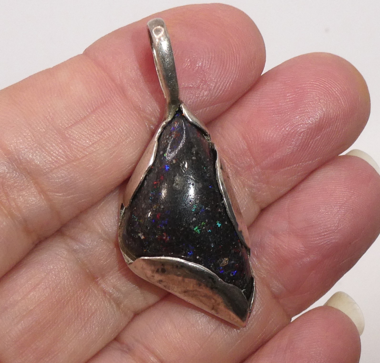 Sterling Silver Pendant Black Matrix Fire Opal Handcrafted Artisan Studio OOAK