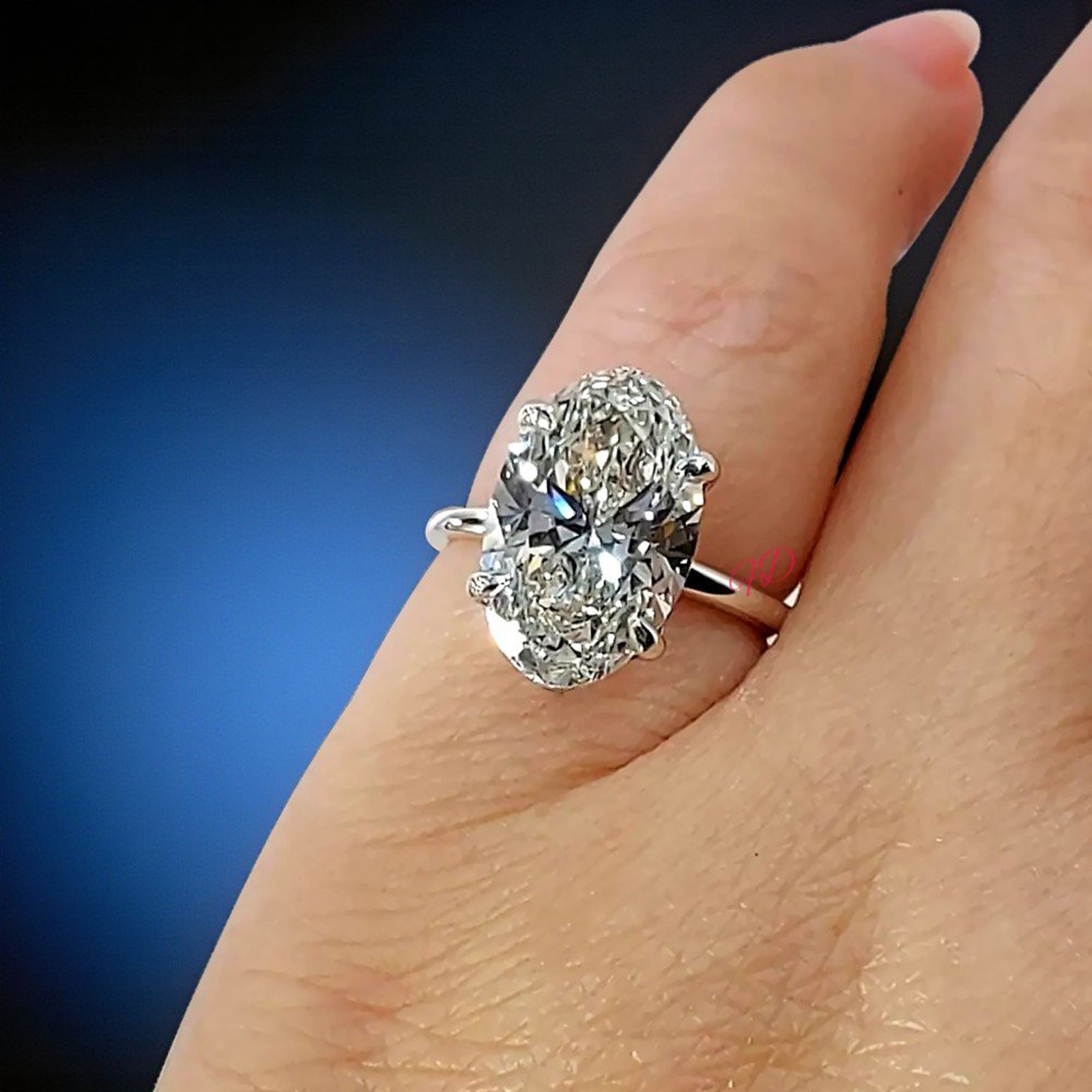 Diamond Ring Wedding Lab Grown Platinum PT950 Oval Cut IGI E F VVS 3.20 Carat