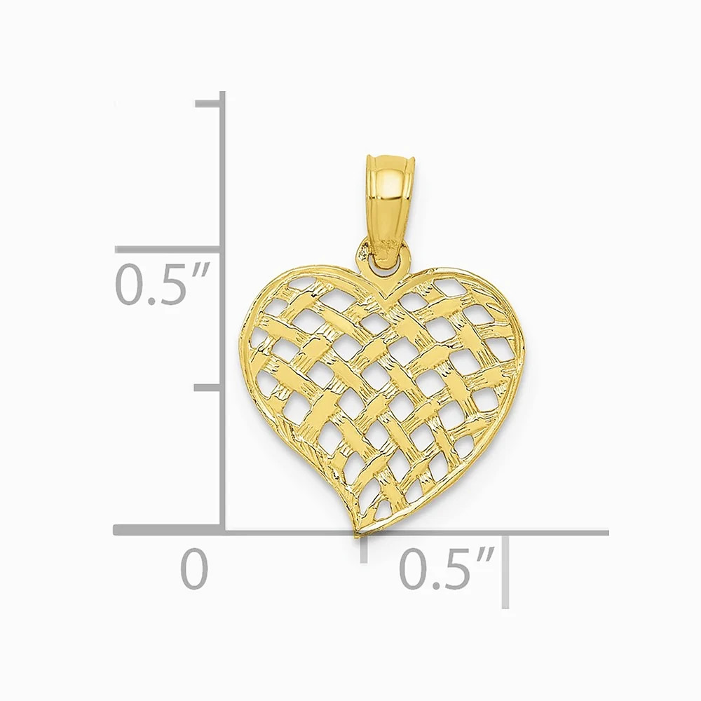 10K / 14K Yellow Gold Polished Basket Weave Pattern Heart Pendant