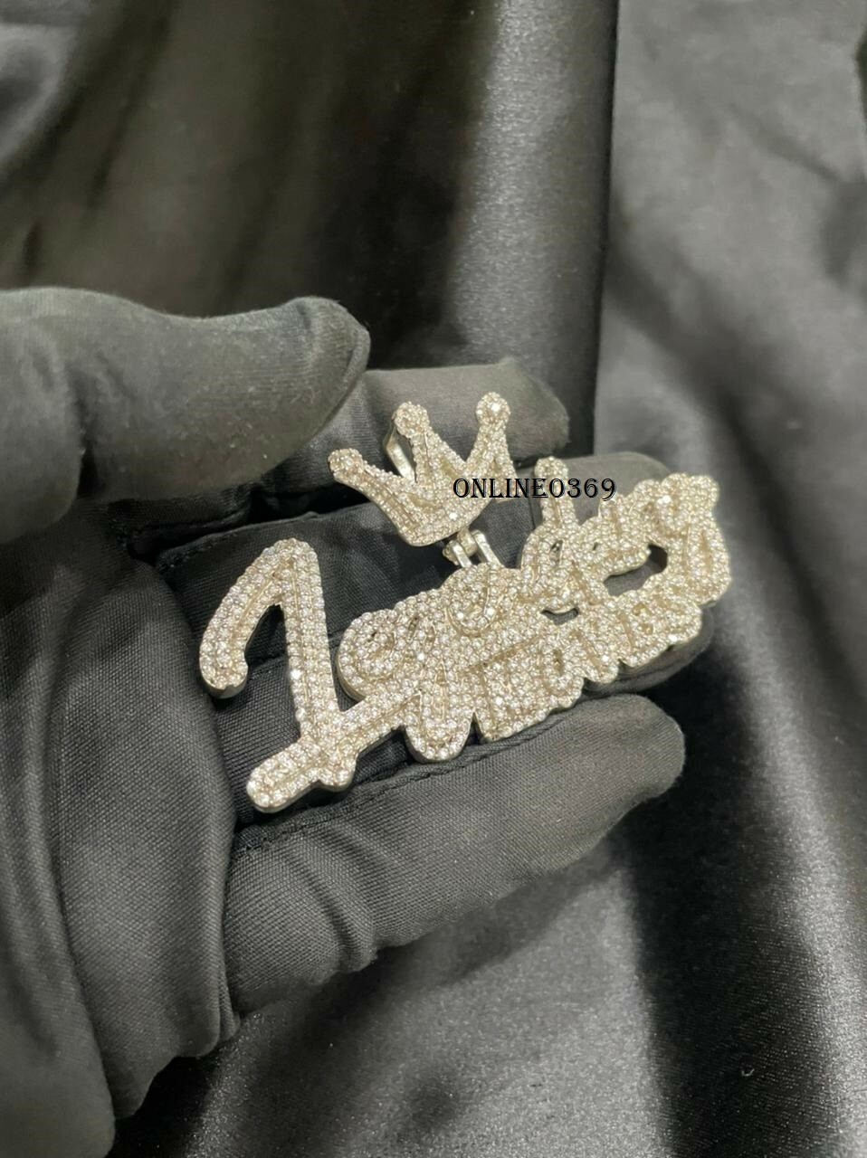 Silver White Gold Plated Customized Name Classic Pendant in Round Cubic Zirconia